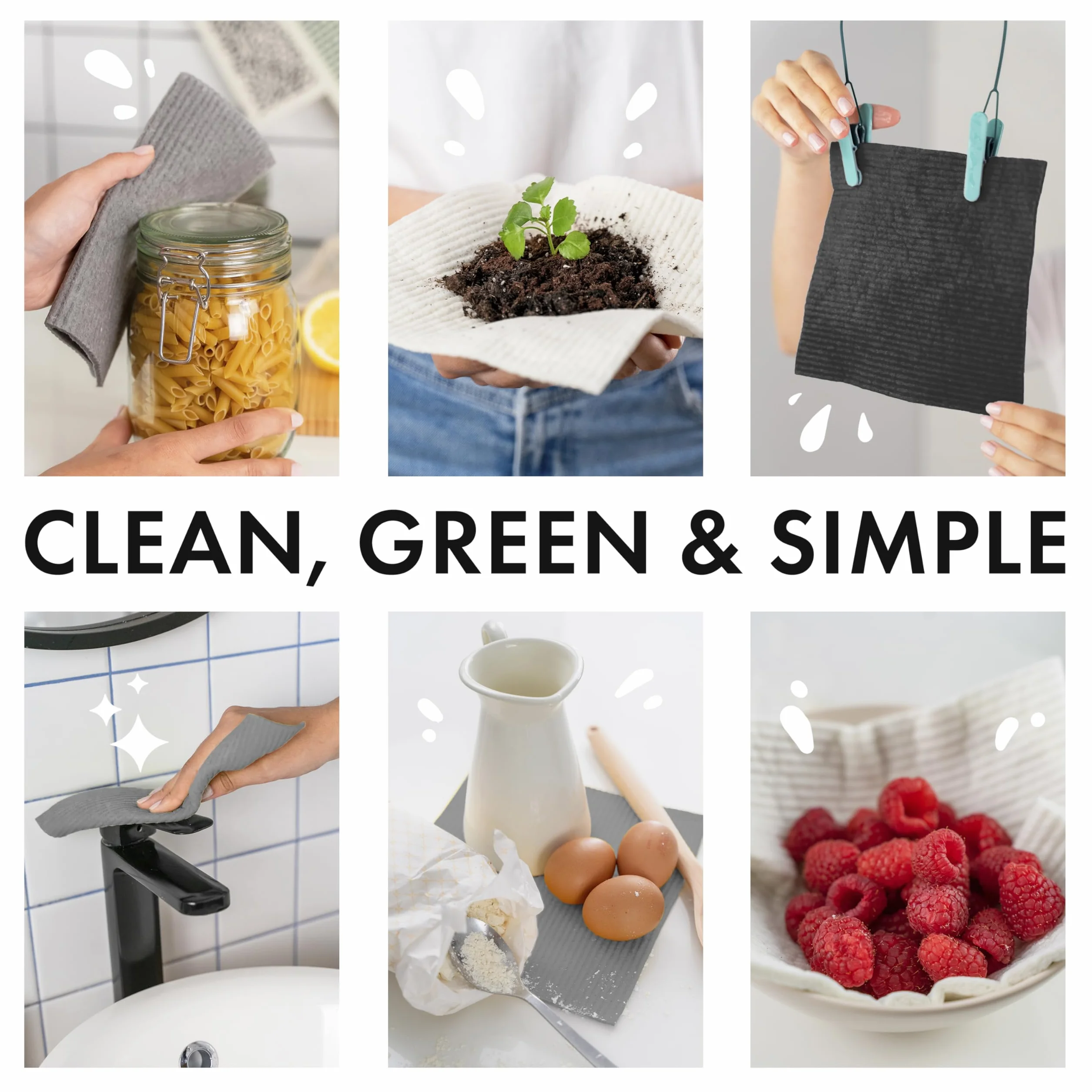 SUPERSCANDI 6 Piezas Paños de Cocina Biodegradables Compostables Reutilizables Sin Plástico Gris