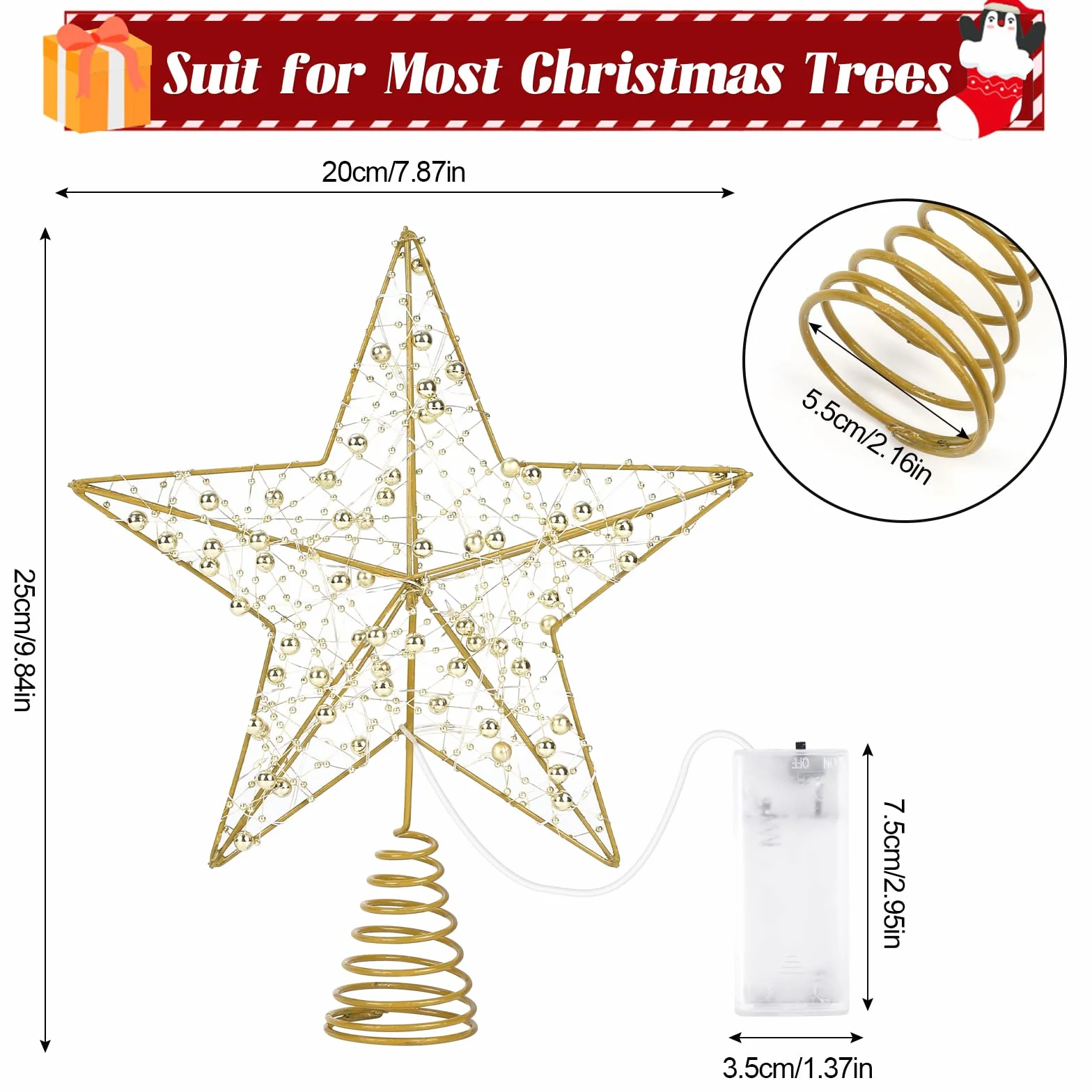 Estrella Arbol Navidad, Diealles Shine Topper de Árbol de Navidad Led con Luces en Forma de Estrella para la Decoración de Festiva (20 x 25 cm)