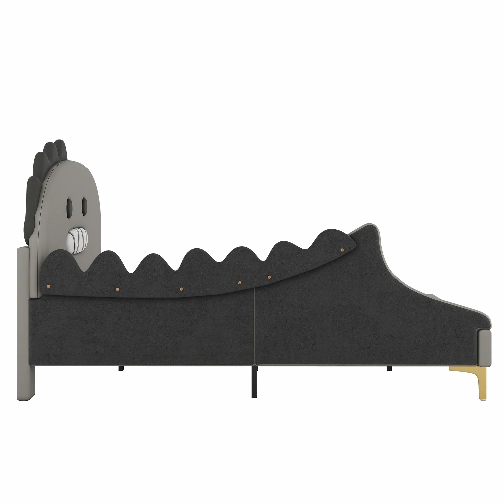 Cama infantil de 140 x 200 cm, diseño de dinosaurio, cama plana, material de poliuretano, color gris