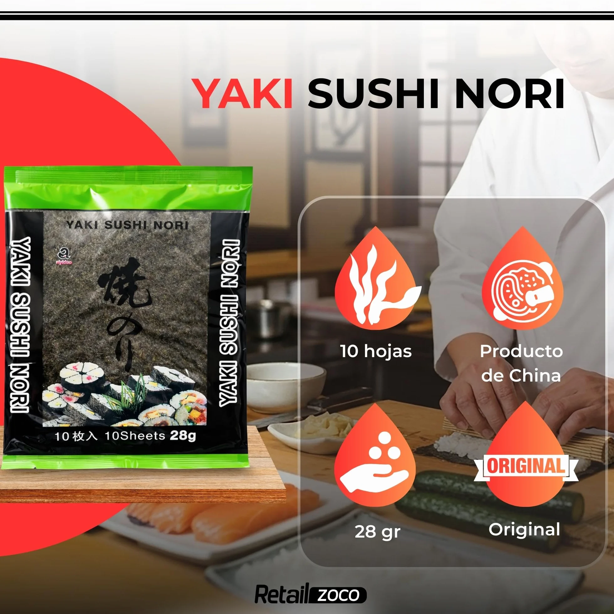 Alga Nori Yakinori Gold 10 hojas 25 g para sushi temaki onigiri