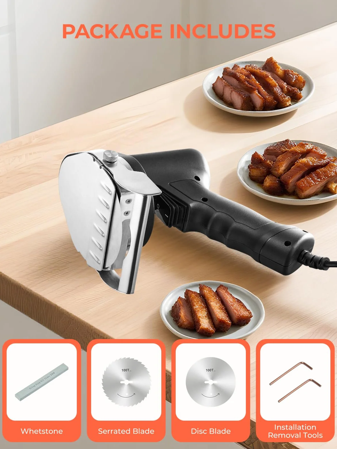 FOHERE Cortadora De Kebab Eléctrica, Cortadora De Shawarma De 80W con 2 Cuchillas, Máquina De Cuchillas Ajustable De 0-8 Mm De Grosor, para Kebab Turco Y Cordero, para Restaurante, Snack-Bar