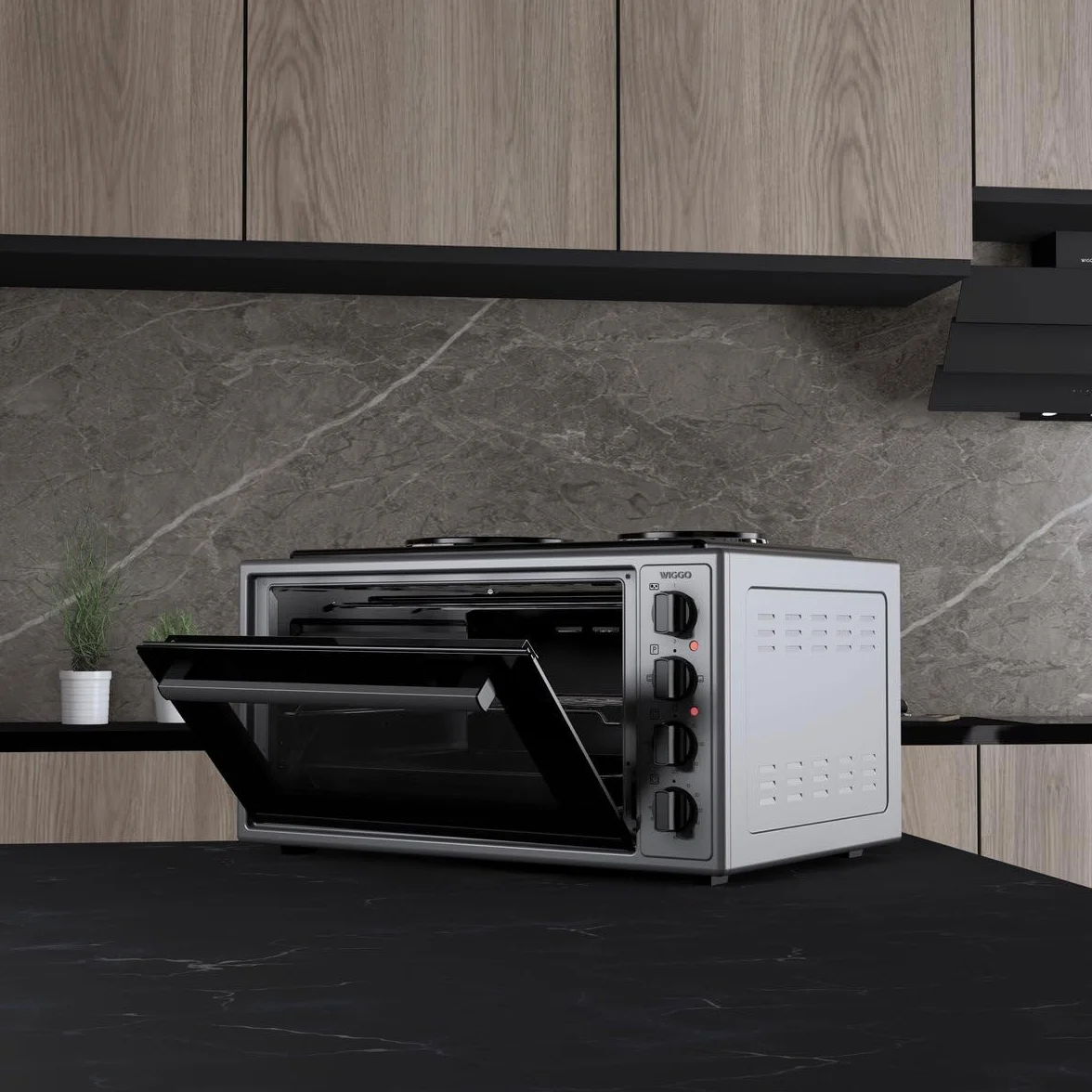 Wiggo Minihorno con placa de cocción 2000 W 45 litros 6 en 1 funciones gris