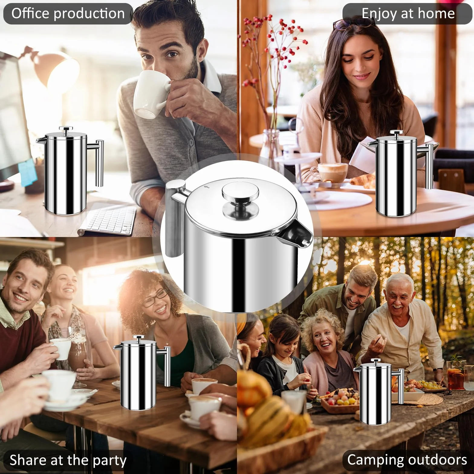 Cafetera de acero inoxidable, 800 ml, prensa francesa, sistema de aislamiento de doble pared con construcción de dos capas, gran capacidad, ideal para regalar a los amantes