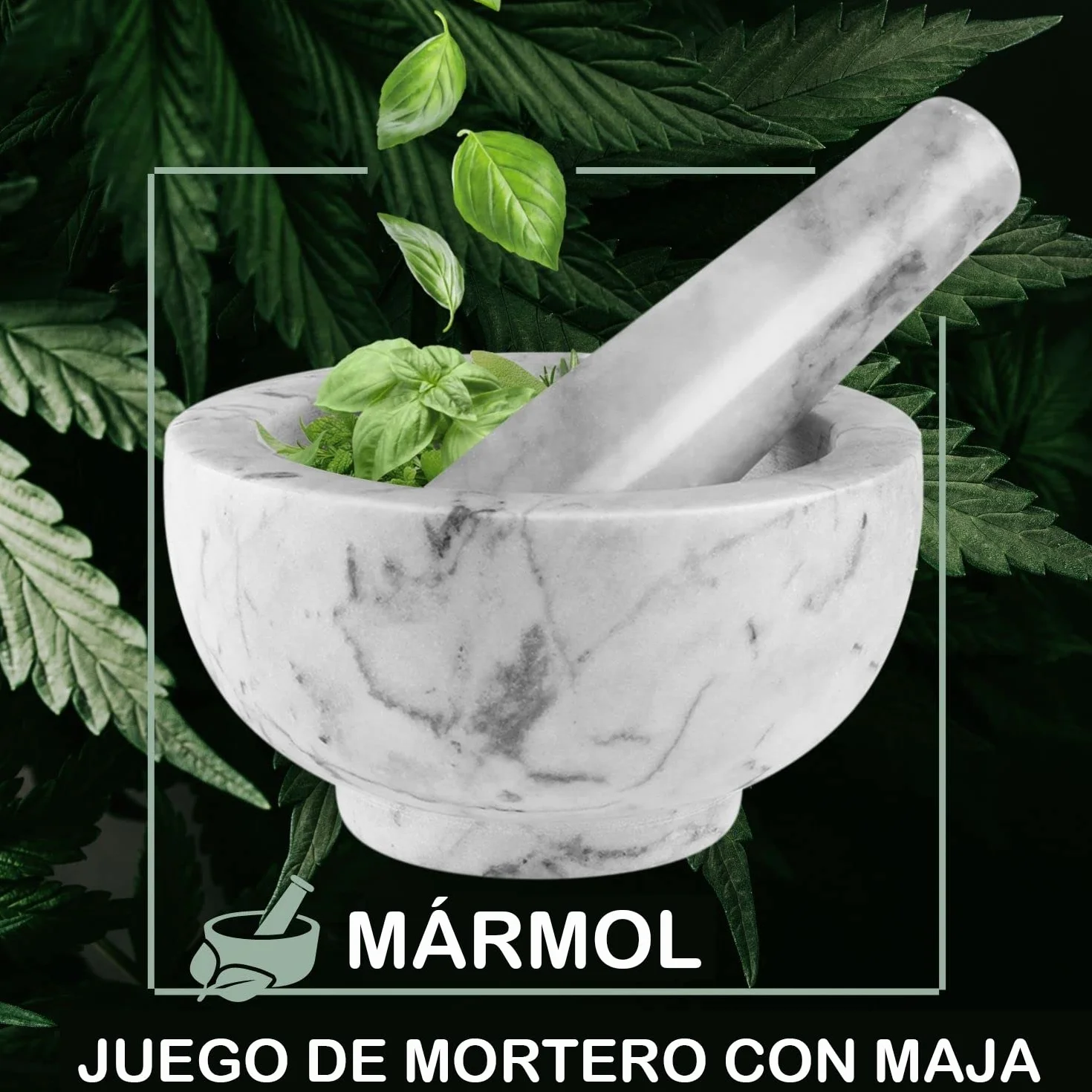 Juego de Mortero con Maja, Molcajete Mármol Natural Duradero, Triturador Manual de Piedra para Moler Machacar, Ideal para Moler Especias y Hierbas - Altura 6 cm, Diámetro 11 cm
