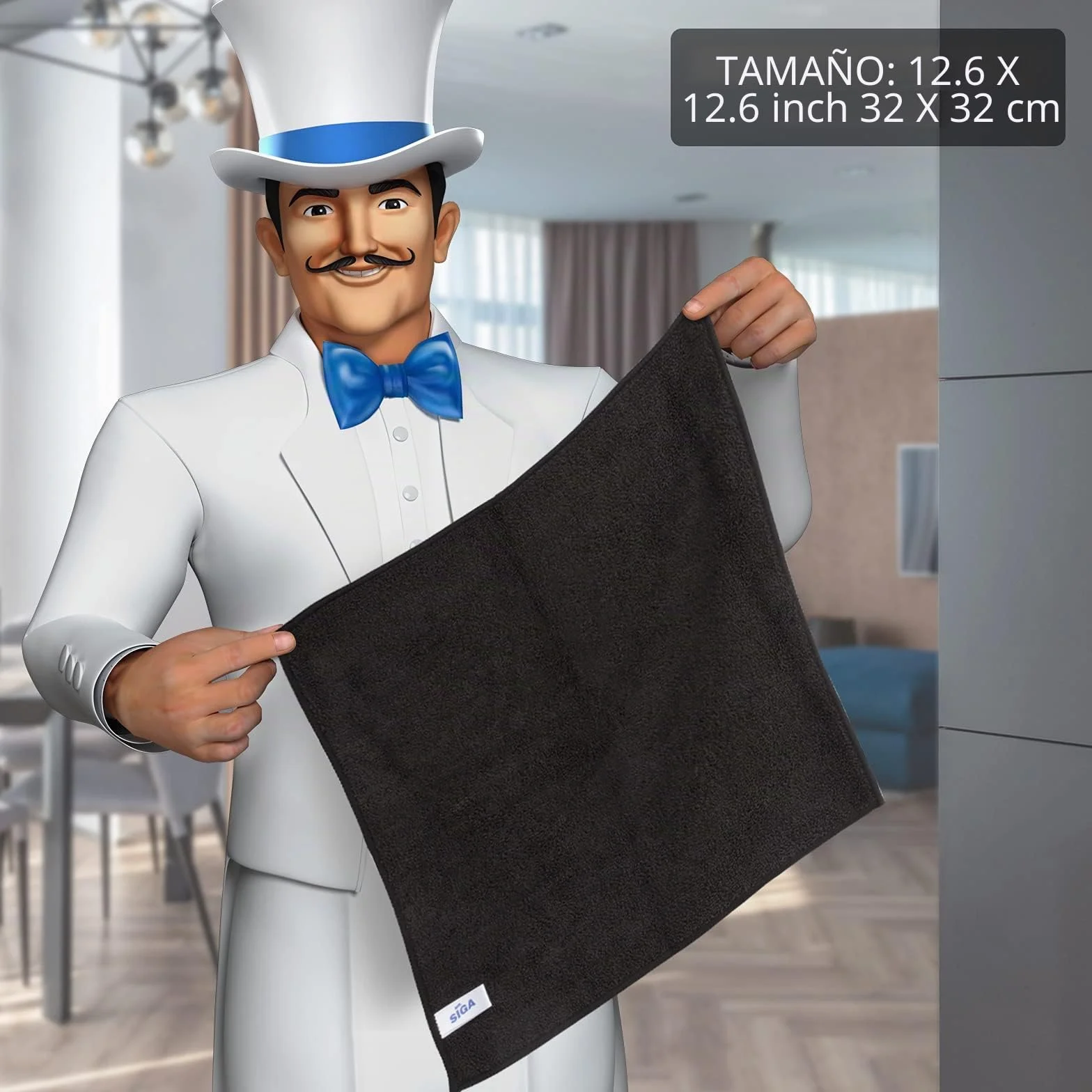 MR.SIGA Paños de Microfibra Multiusos 32x32 cm, Paquete de 12, Negro