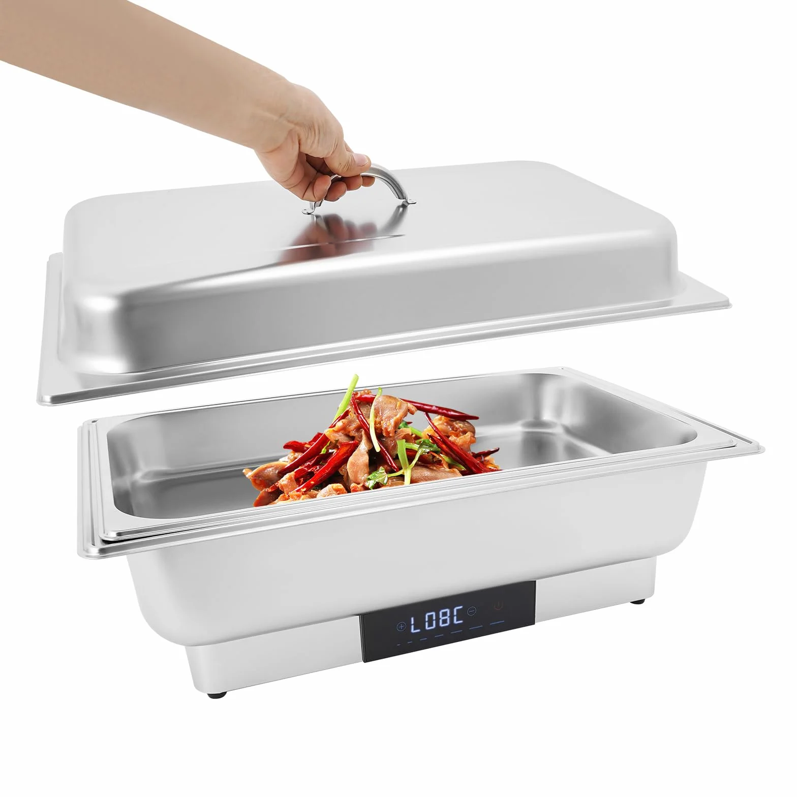 Calentador de alimentos eléctrico de acero inoxidable con control de temperatura, pantalla digital, 600 W, 9 l, para bufés, fiestas, catering