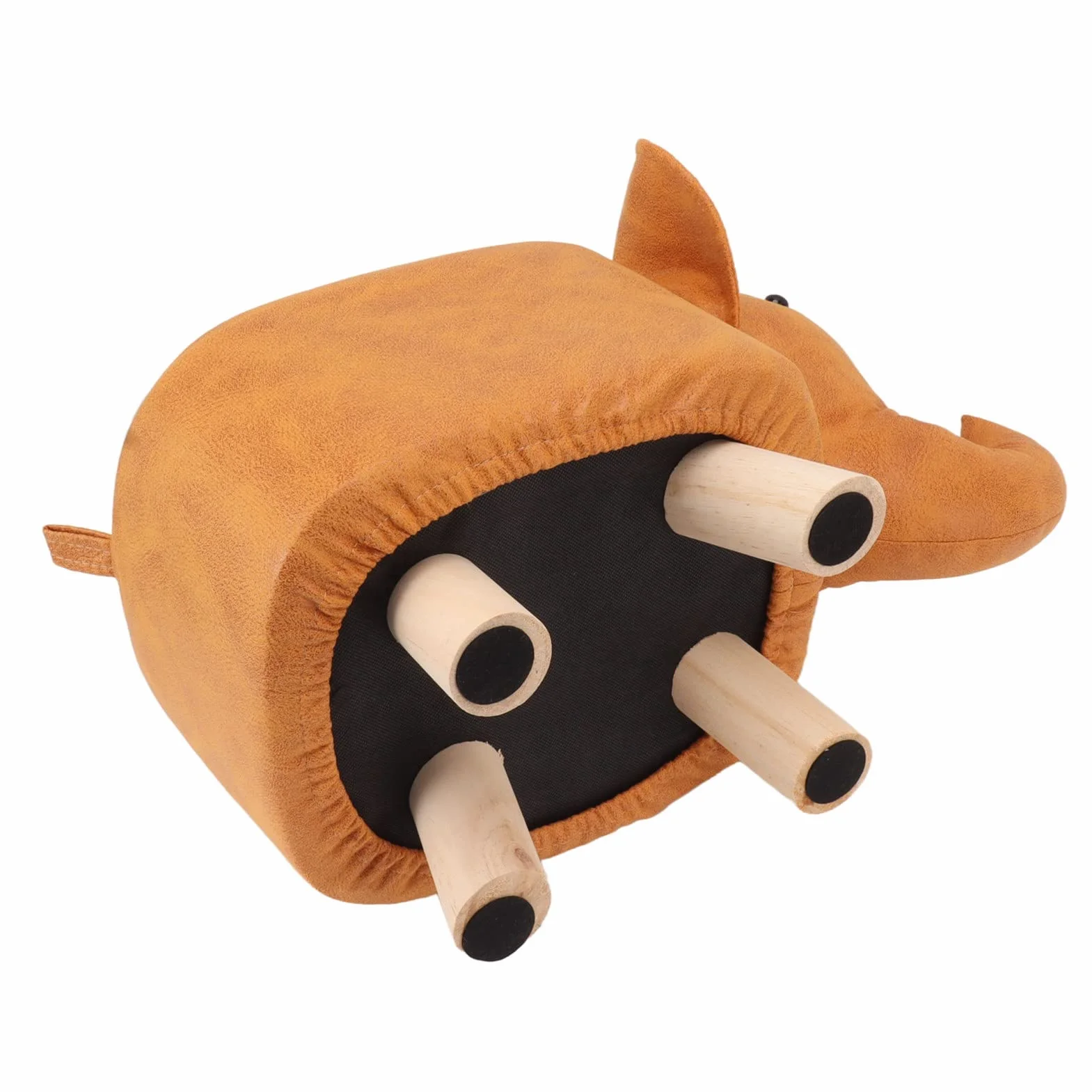 Taburete Tapizado Forma de Elefante Antideslizante para Guardería Dormitorio Sala de Juegos Naranja
