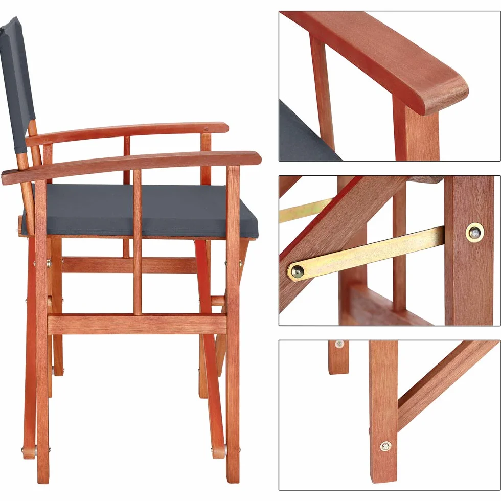 Casaria 2X Sillas de Director Antracita Cannes Madera de Eucalipto Certif FSC Silla de Jardín Plegable Exterior