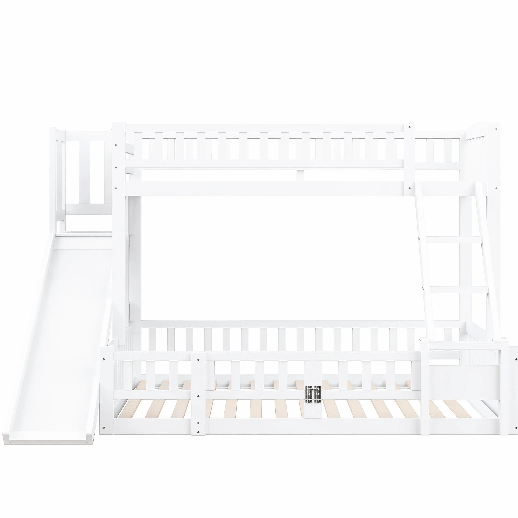 Lubvtti Litera Infantil 90/140 x 200 cm con tobogán,Cama Infantil con estantes y guías de Seguridad,Estructura Cama para niños 90/140x200 con somier de láminas,sin colchón,Blanco