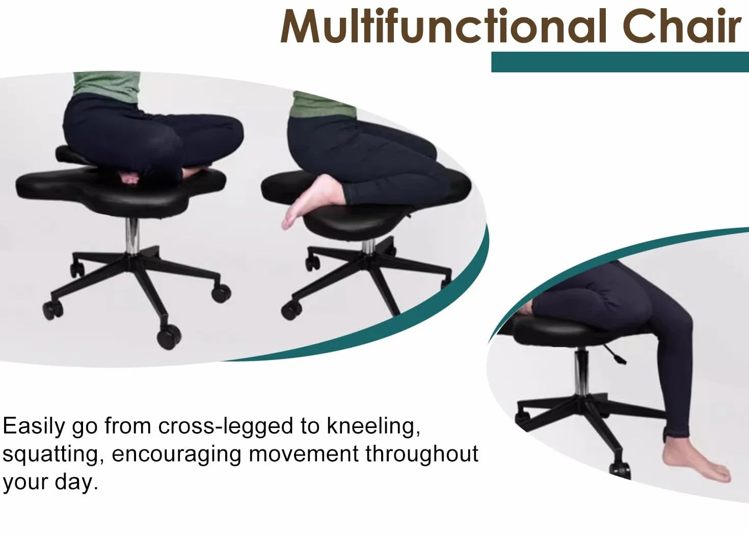 Silla Ergonomica Rodillas Silla de Rodilla Ajustable con Respaldo, Sillas de Piernas Cruzadas de Oficina Sin Brazos, Taburete de Rehabilitación para Ponerse en Cuclillas, Capacidad de 300 Libras