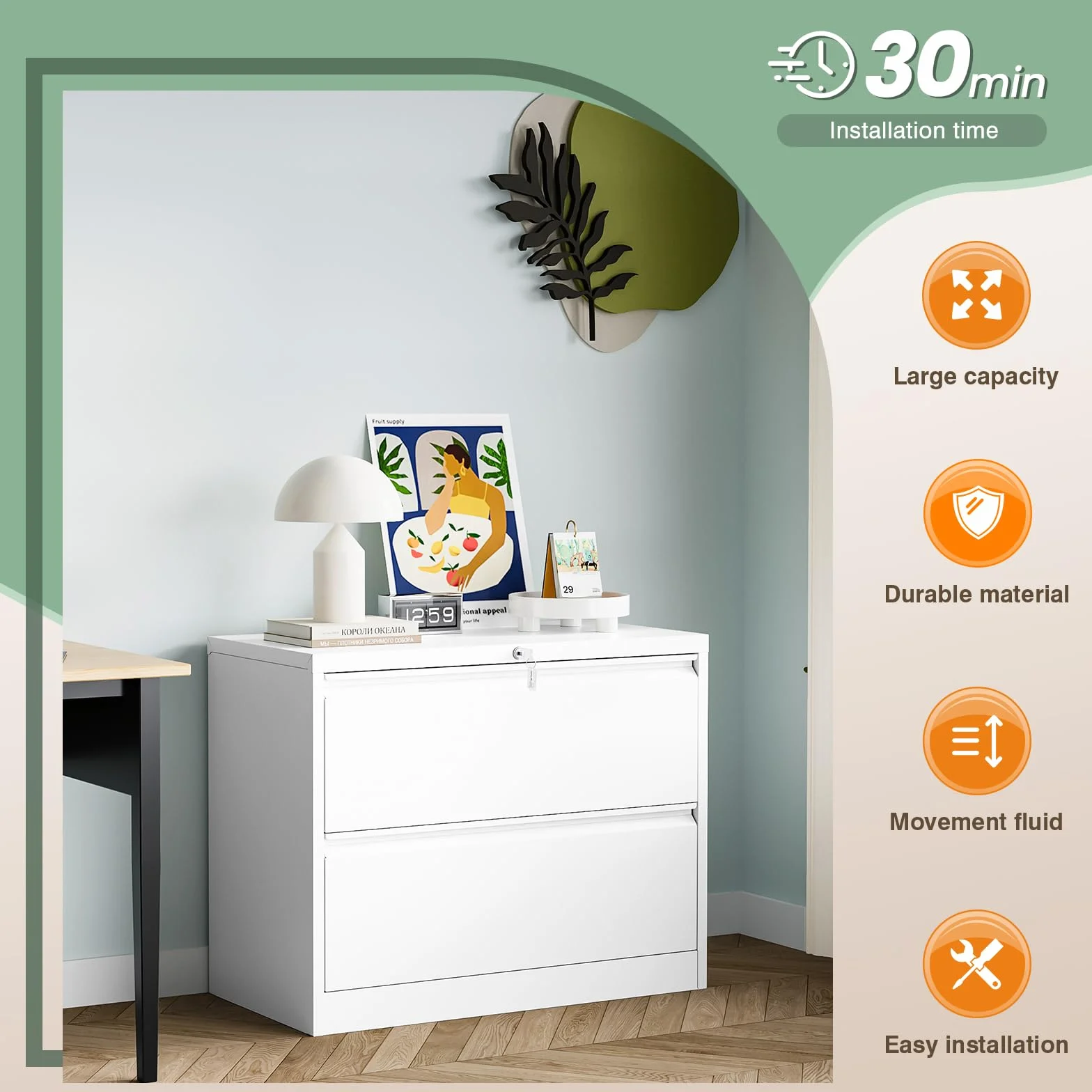 Sightlife Archivador Lateral con Cerradura, archivador metálico Grande de 2 cajones, Oficina en casa, Armario con Cerradura para archivadores Colgantes tamaño carta/legal/F4-Requiere Montaje