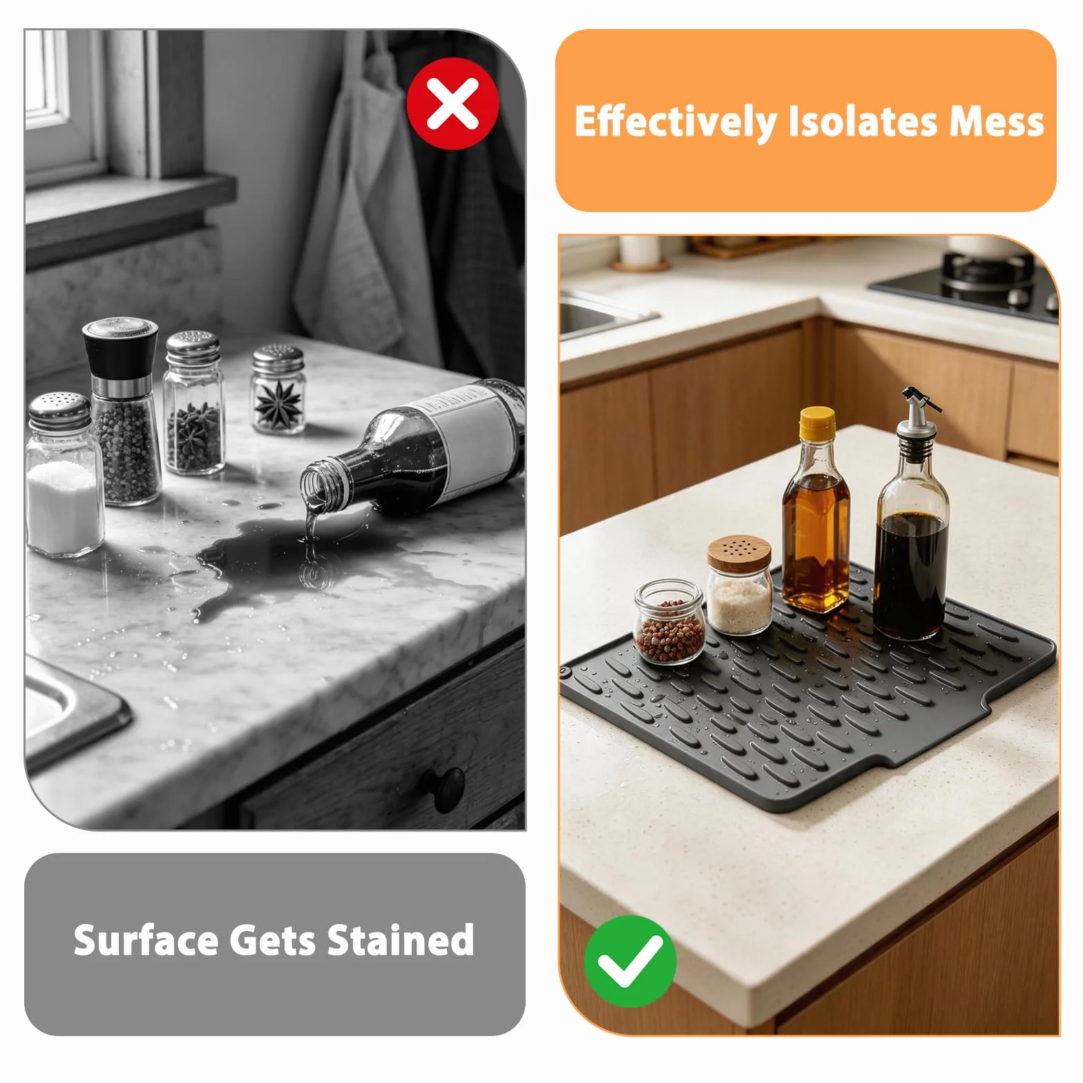 Alfombrilla Escurreplatos de Silicona, Escurridor Plegable con Salida de Drenaje, Antideslizante y Resistente al Calor, para Fregadero, Encimera, Cocina y Baño (Gris)