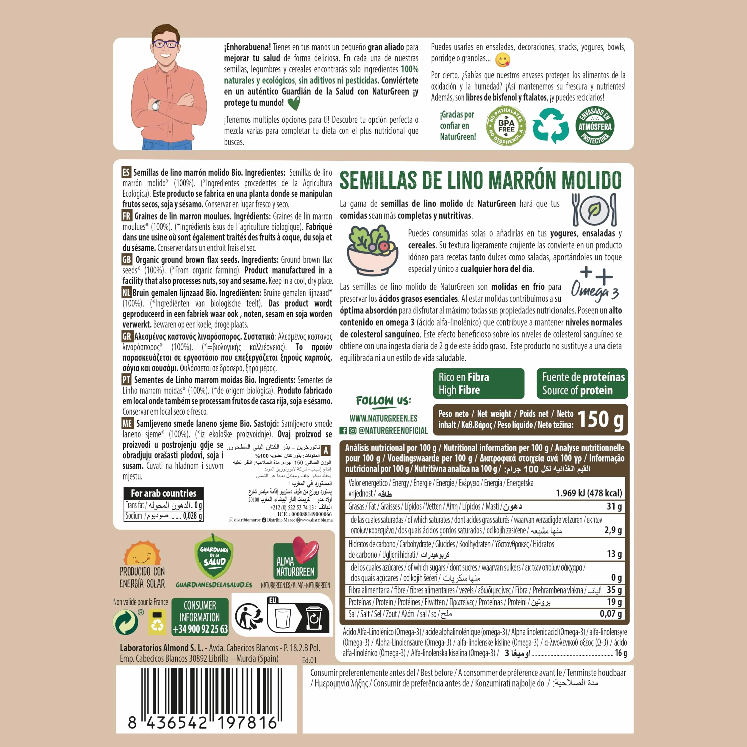NaturGreen Semillas Lino Marrón Molido Bio 150 g