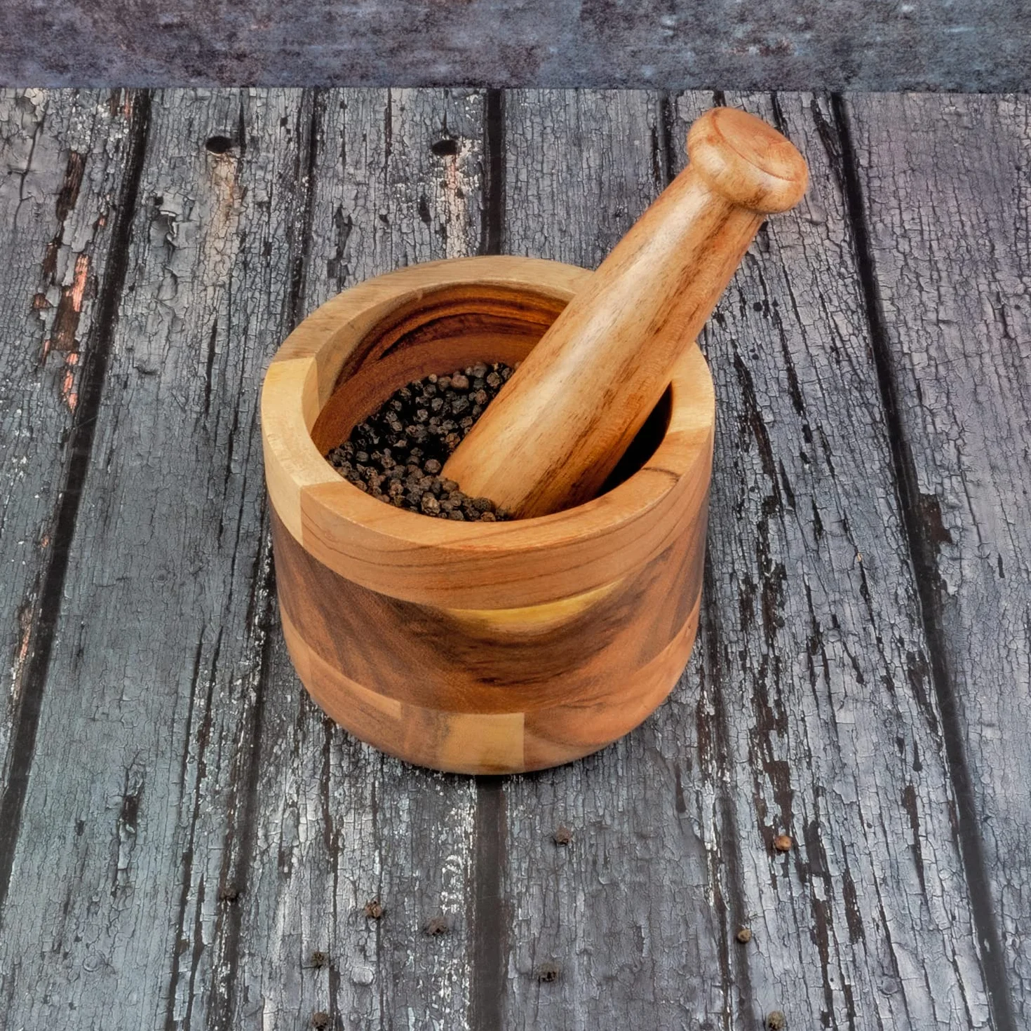 Samhita Mortero de madera de acacia hecho a mano, perfecto para moler hierbas, ajo, especias de nuez y uso esencial de cocina