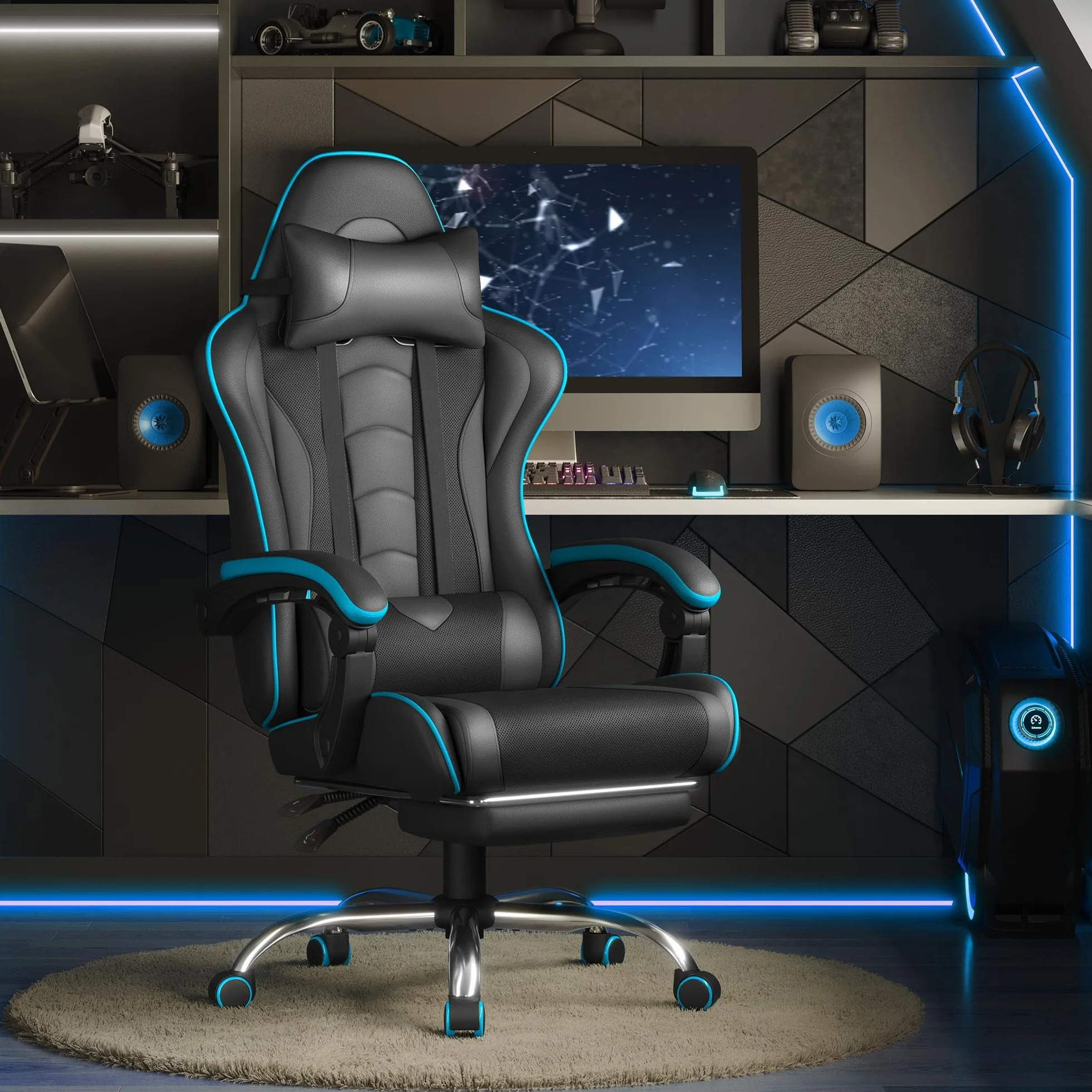 Yaheetech Silla de Oficina Ergonómica con Reposapies y Soporte Lumbar 136 KG Negro y Gris