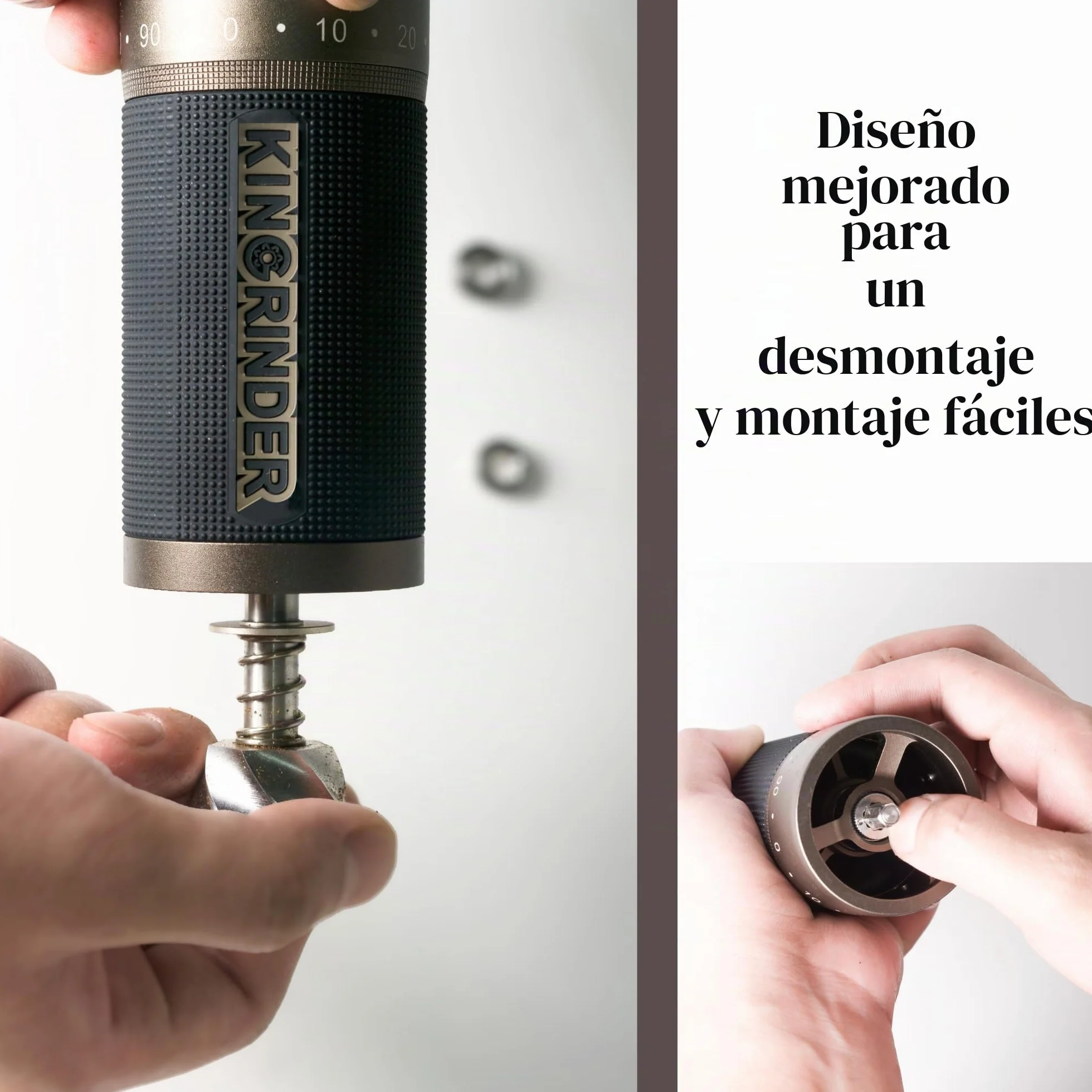 KINGrinder K7 - Molinillo de café de mano con mango curvado, soporte magnético y clip de polvo, mecanismo cónico profesional de 7 lados, 30 – 35 g de capacidad
