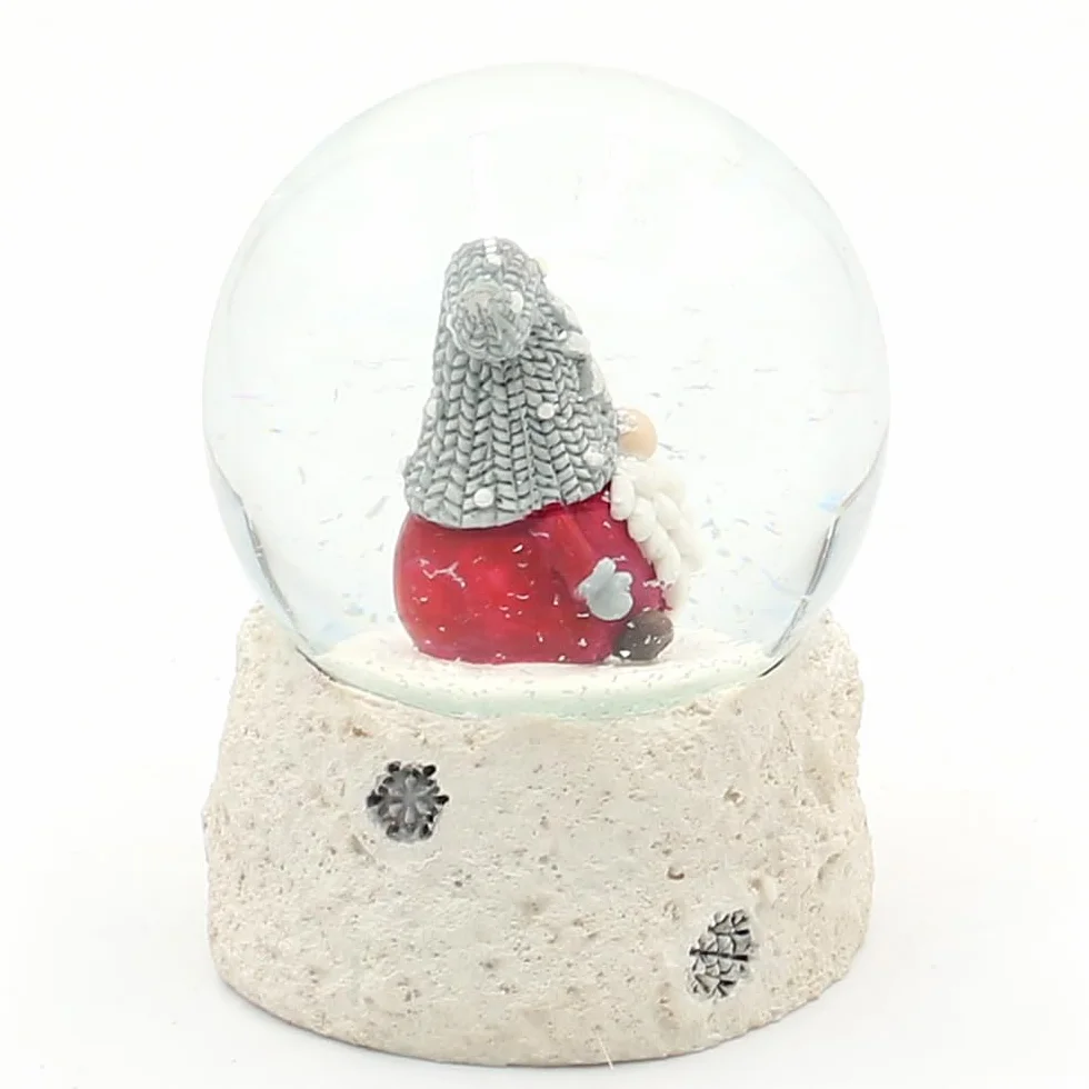 Bola de Nieve con Gorro Gris sobre Base Blanca, Bola de 6,5 x 6,5 x 8,8 cm de diámetro, 6,5 cm de diámetro