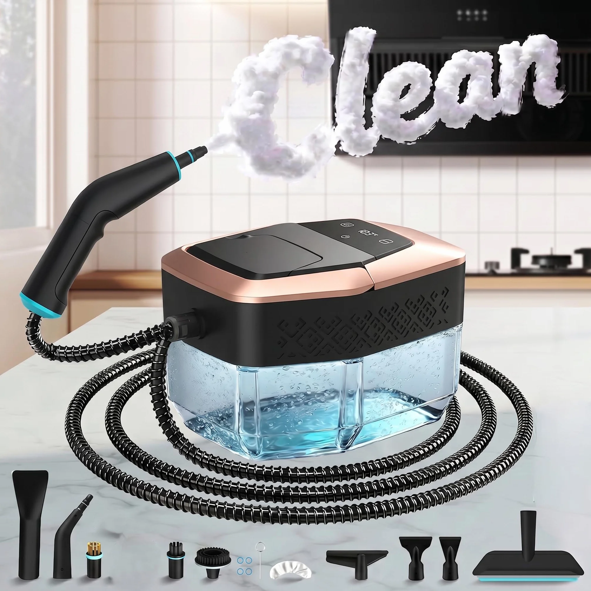 Vaporeta de Mano Potente 4 Bar 15s 1,8L Limpiador a Vapor para Hogar Cocinas Baños Coches