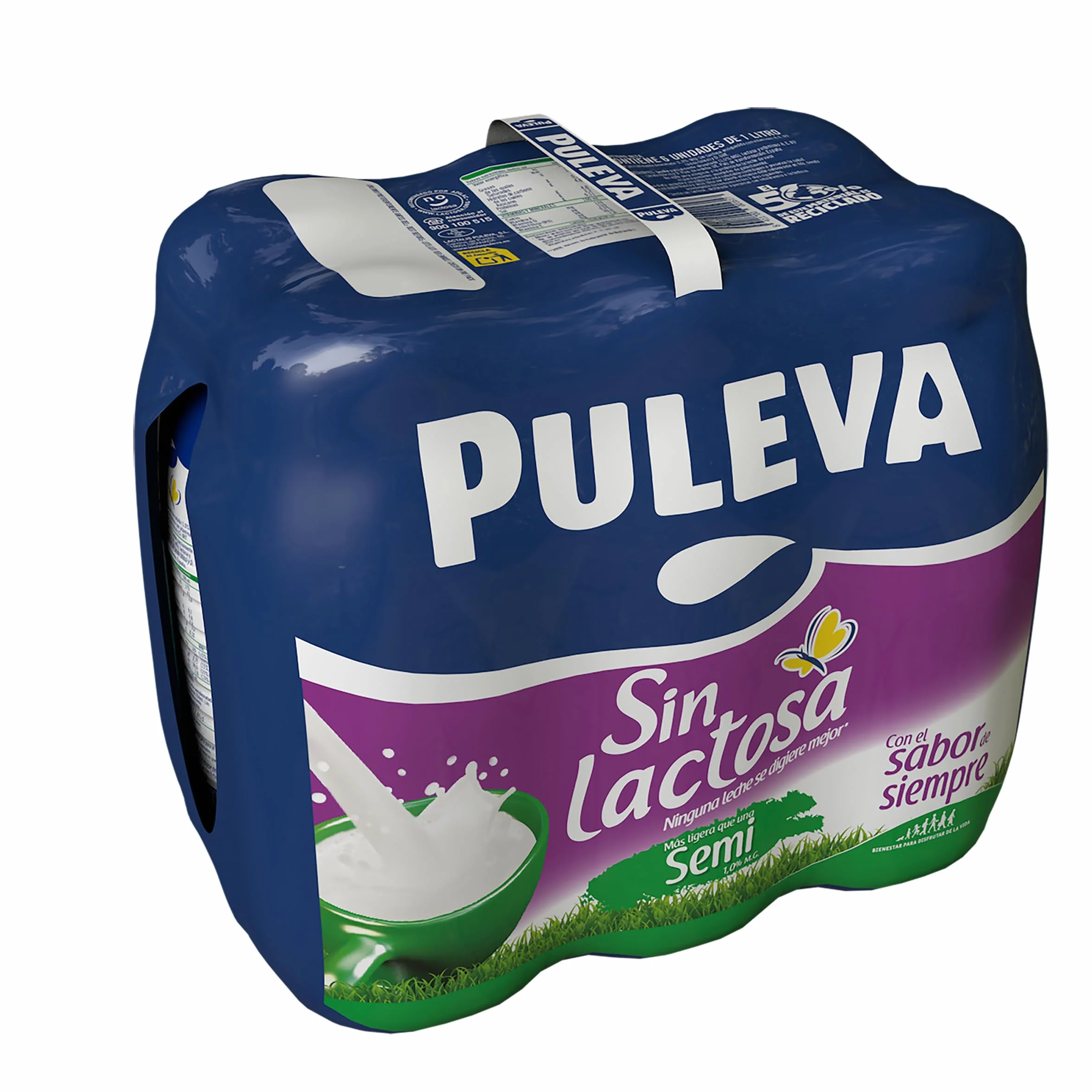 Leche Puleva Sin Lactosa Semidesnatada 1% M.G. Pack 6 x 1 L