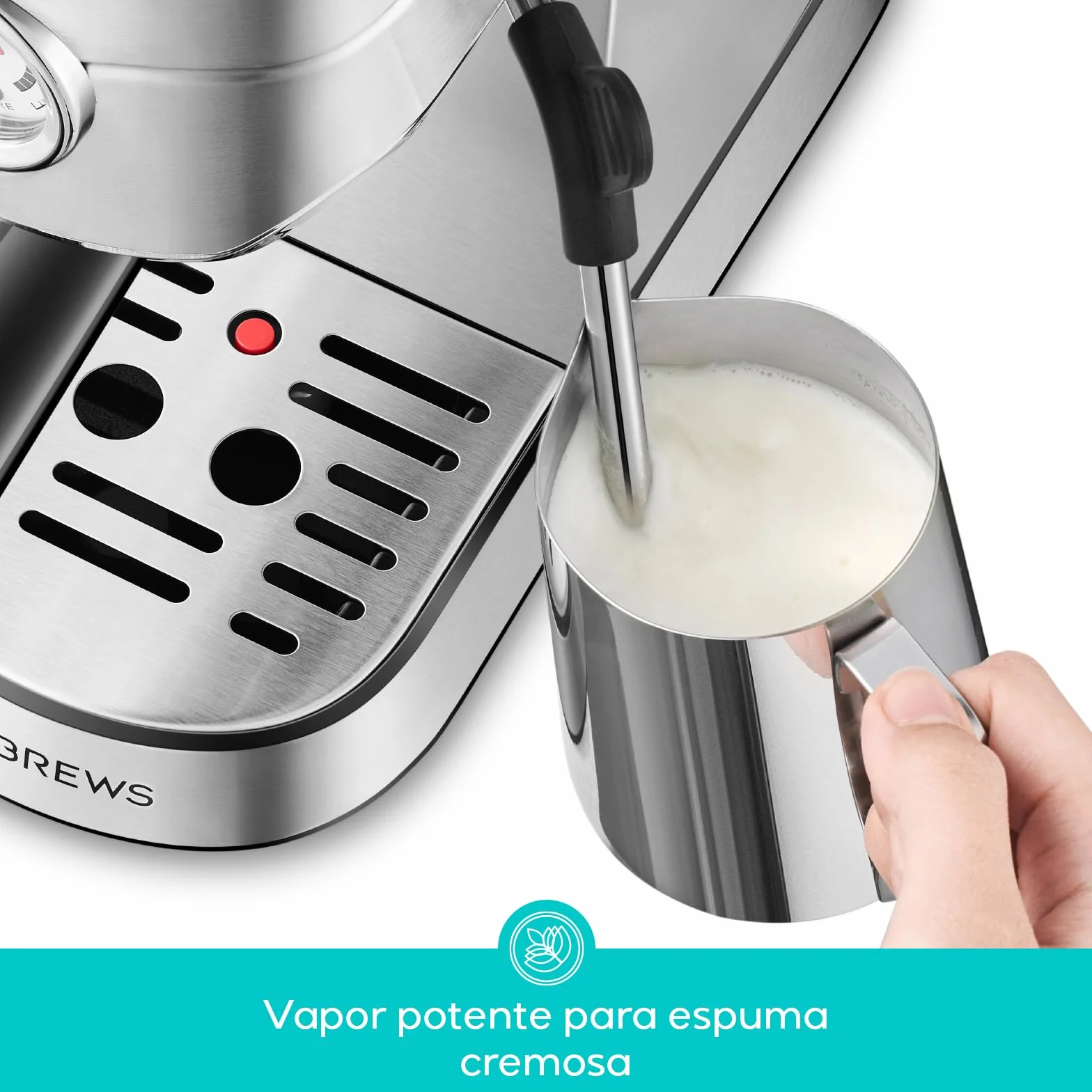 CASABREWS Cafetera Expresso y Capuccino, 20 Bares Café Expreso Manual con Manómetro, Barista Cafetera Cafe Molido, Depósito Extraíble de 1L, Portafiltros con Doble Salida y 2 Filtros, 1350W, Inox