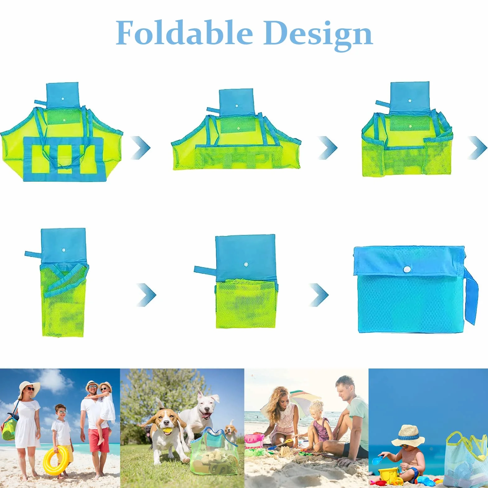 GeekerChip Bolsa Plegable de Malla de Playa, Reutilizable, para Juguetes de Niños (Verde)