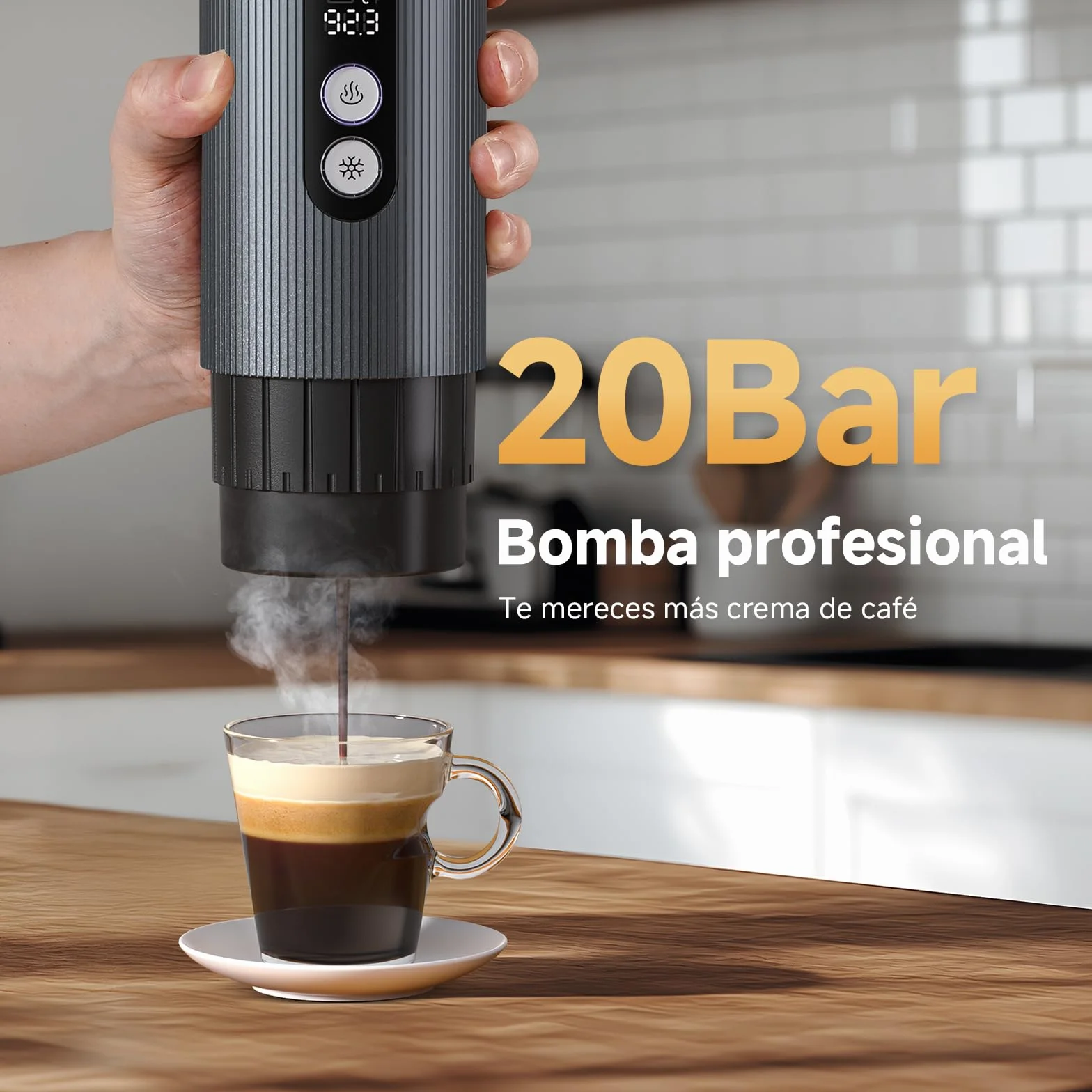 AMZCHEF Cafetera Portatil – 20 Bares, USB-C, Pantalla Digital,Compatible con Cápsulas – Cafetera Portátil Cápsula de Espresso para Viajes, Camping y Oficina,Aluminio