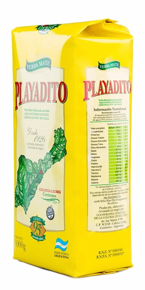 Playadito Yerba Mate Tradicional Hojas y Palos 1 Kg, Infusión Argentina Mate Suave