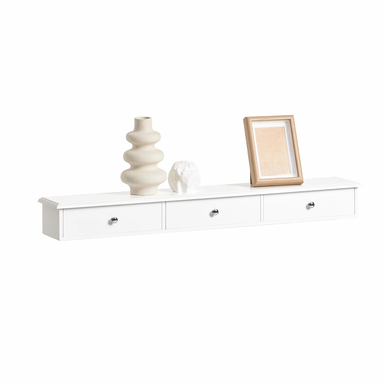 SoBuy Estante Flotante con 3 Cajones - Baldas Pared, Estantería Moderna para Entrada, Sala y Dormitorio - Blanco 94x15x10cm FRG43-L-W