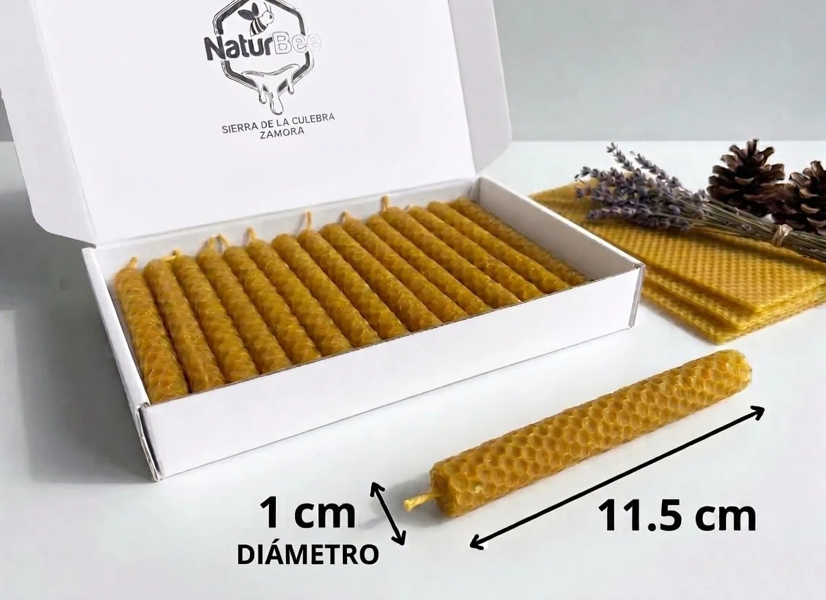 Velas de Cera de Abeja Pura 100% Natural Pack 30 11,5 cm x 1 cm Origen España