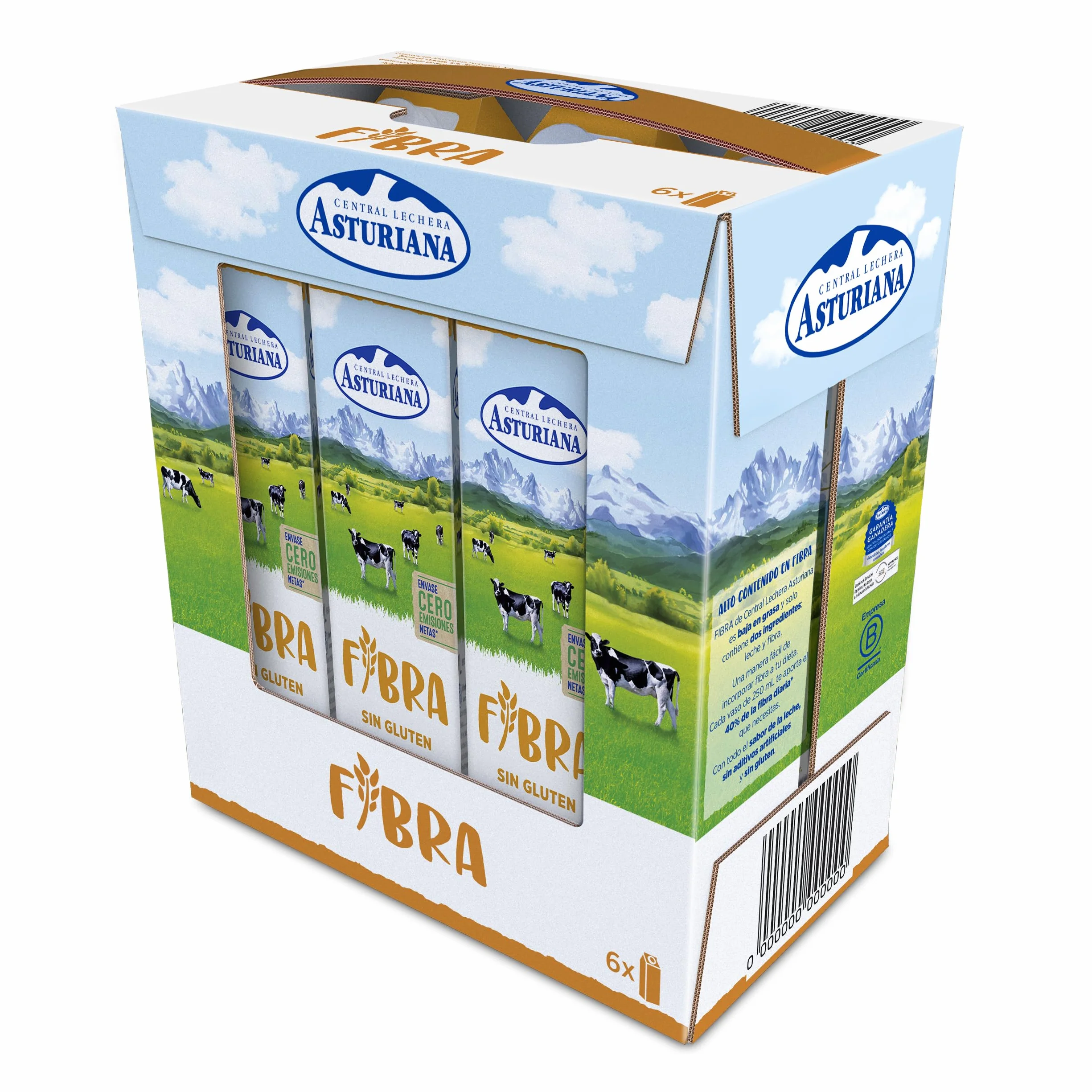Central Lechera Asturiana Leche Semidesnatada Fibra Pack 6 x 1L