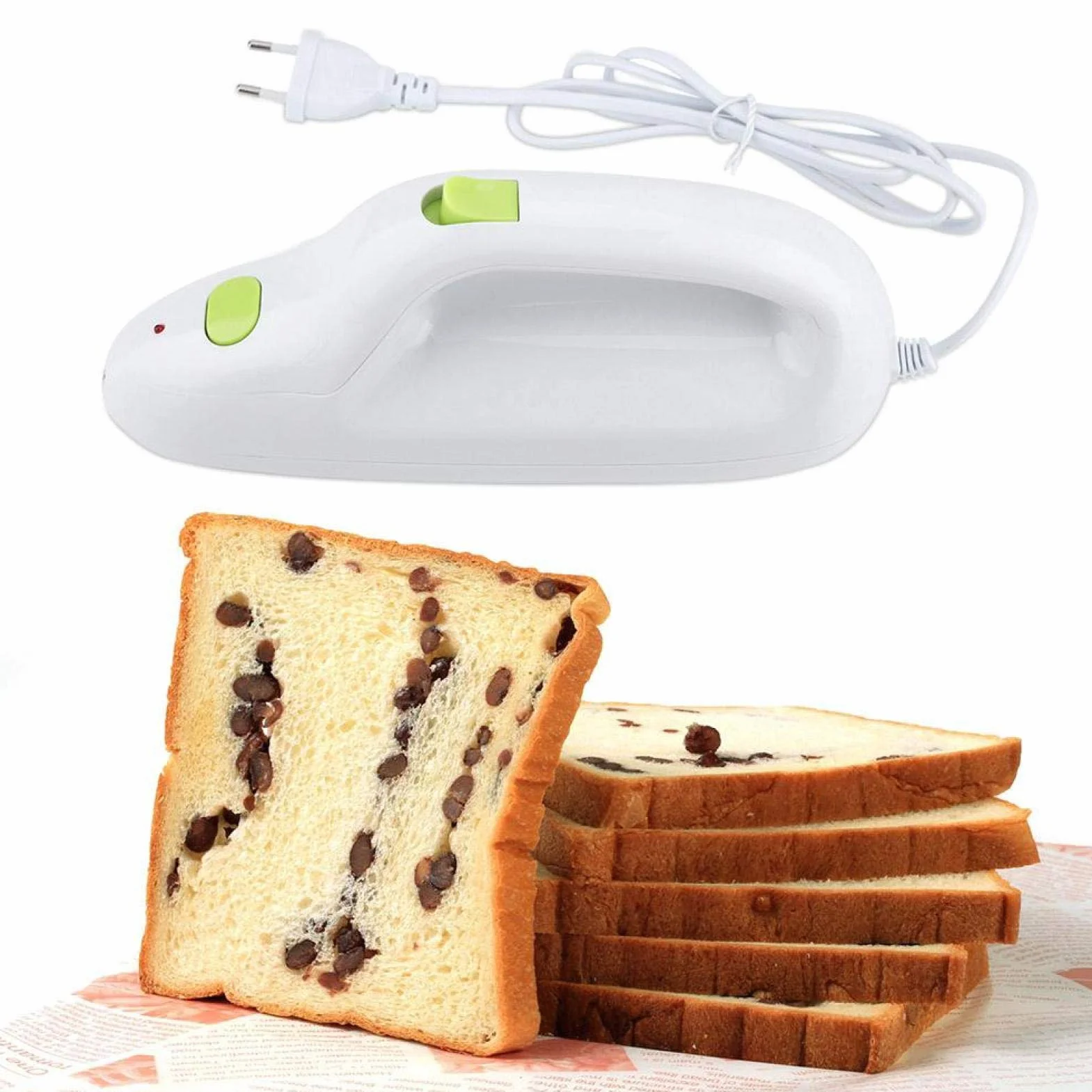YUYTE Cuchillo eléctrico de cocina, cortador de carne congelada, pan, queso, verduras y frutas, con cuchillas dobles de acero inoxidable y cuerpo de ABS