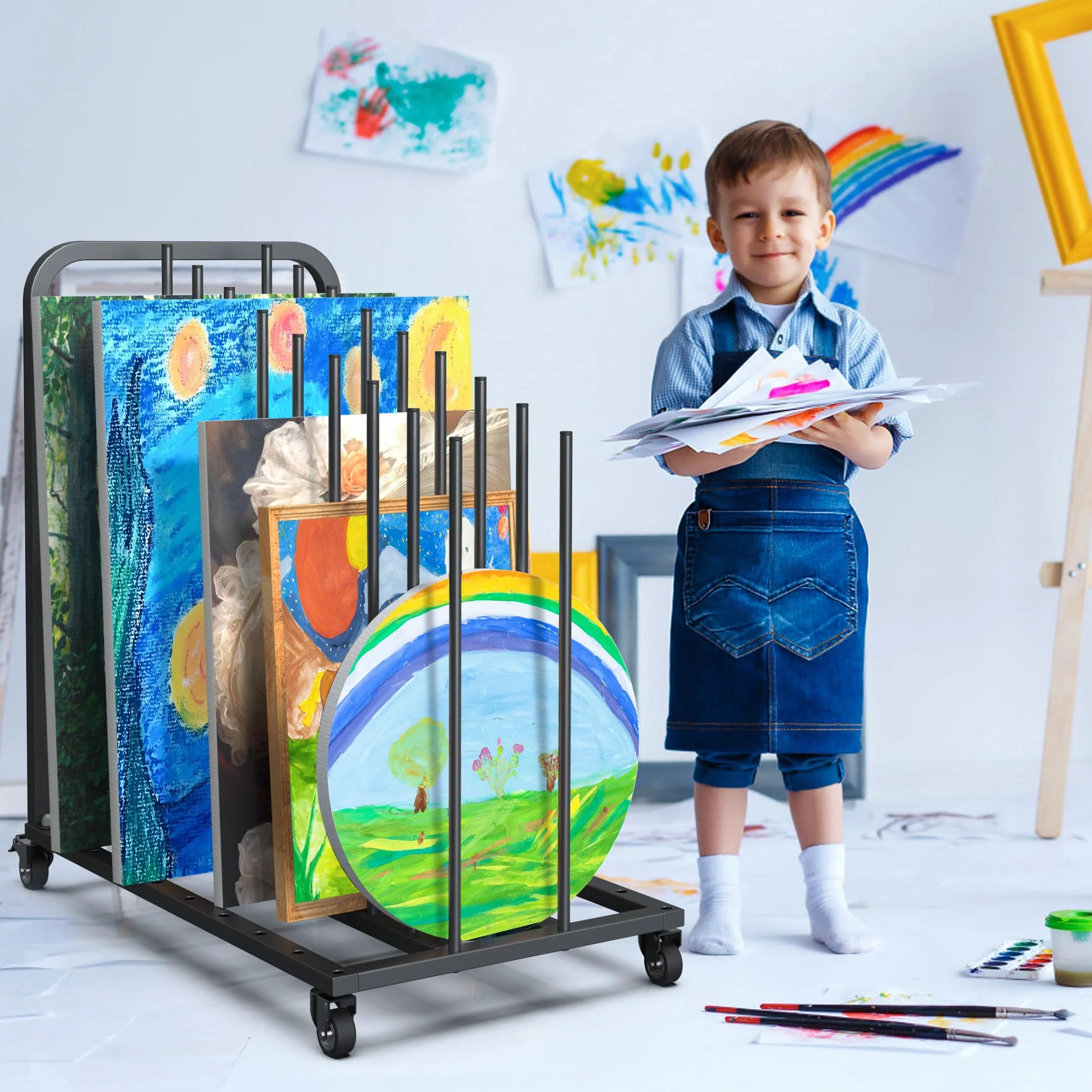 uyoyous Estante de secado de arte móvil 80 × 83 × 45 cm estante de secado para arte intervalo ajustable estante de secado de arte con ruedas freno para lienzos de arte, obras de arte, impresión