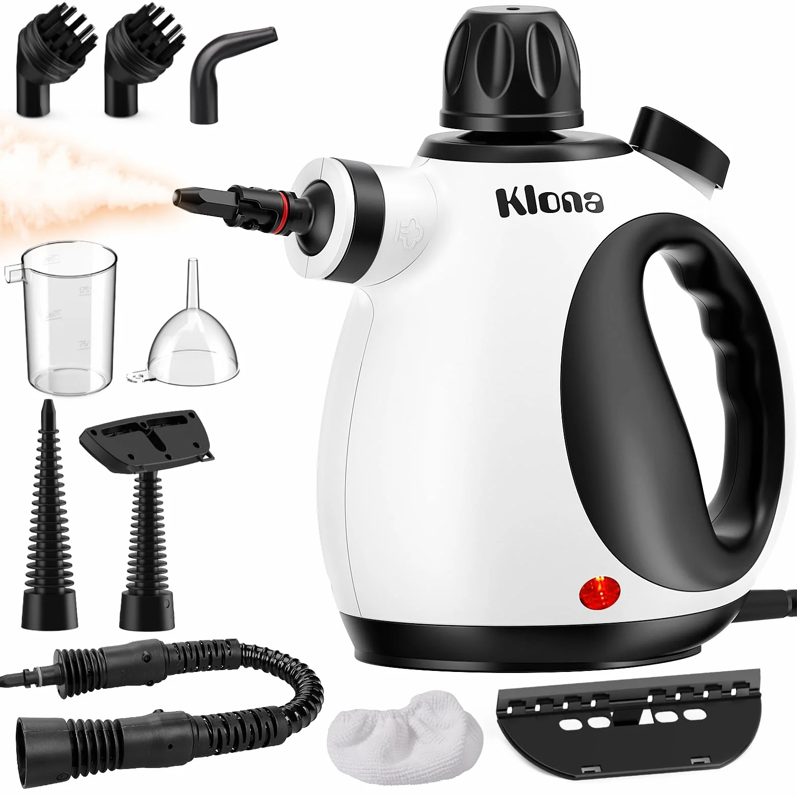 KLONA Limpiador a vapor de mano multiusos con 10 accesorios para alfombras, cortinas, sofás
