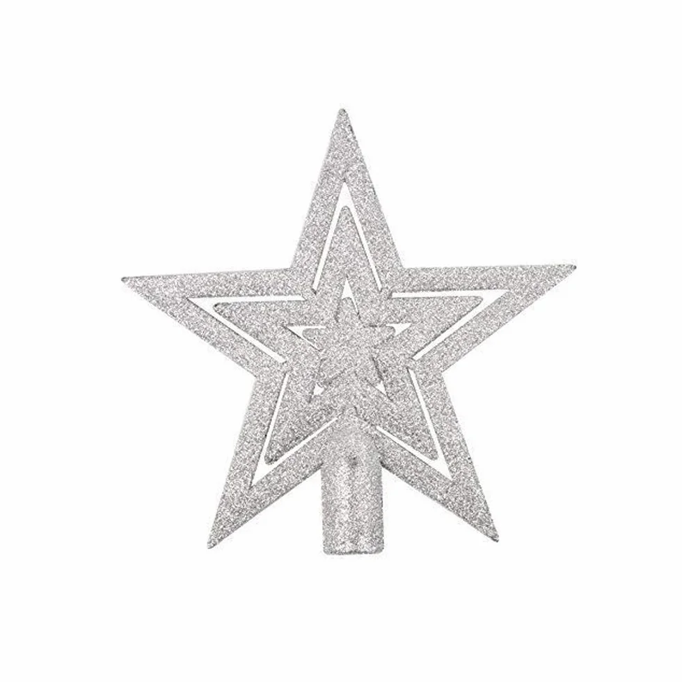 Estrella para árbol de Navidad con Purpurina,Hueco Puntas Estrellas Navideñas,Adornos del Árbol De Navidad (Plata)