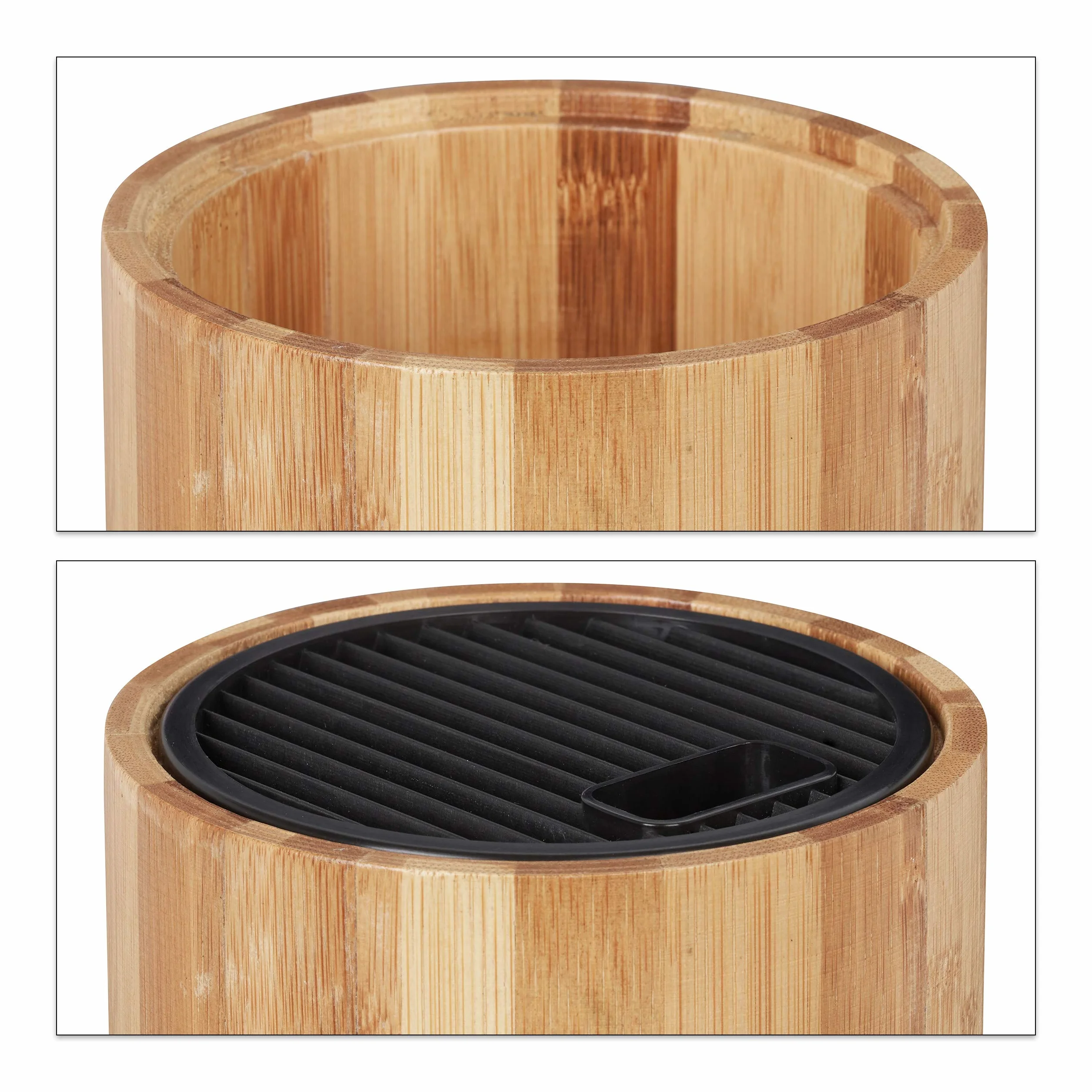 Relaxdays Bloque vacío para cuchillos, Soporte universal, Para 10 cuchillos de todo tipo, Bambú, 23x12,5 cm, Marrón