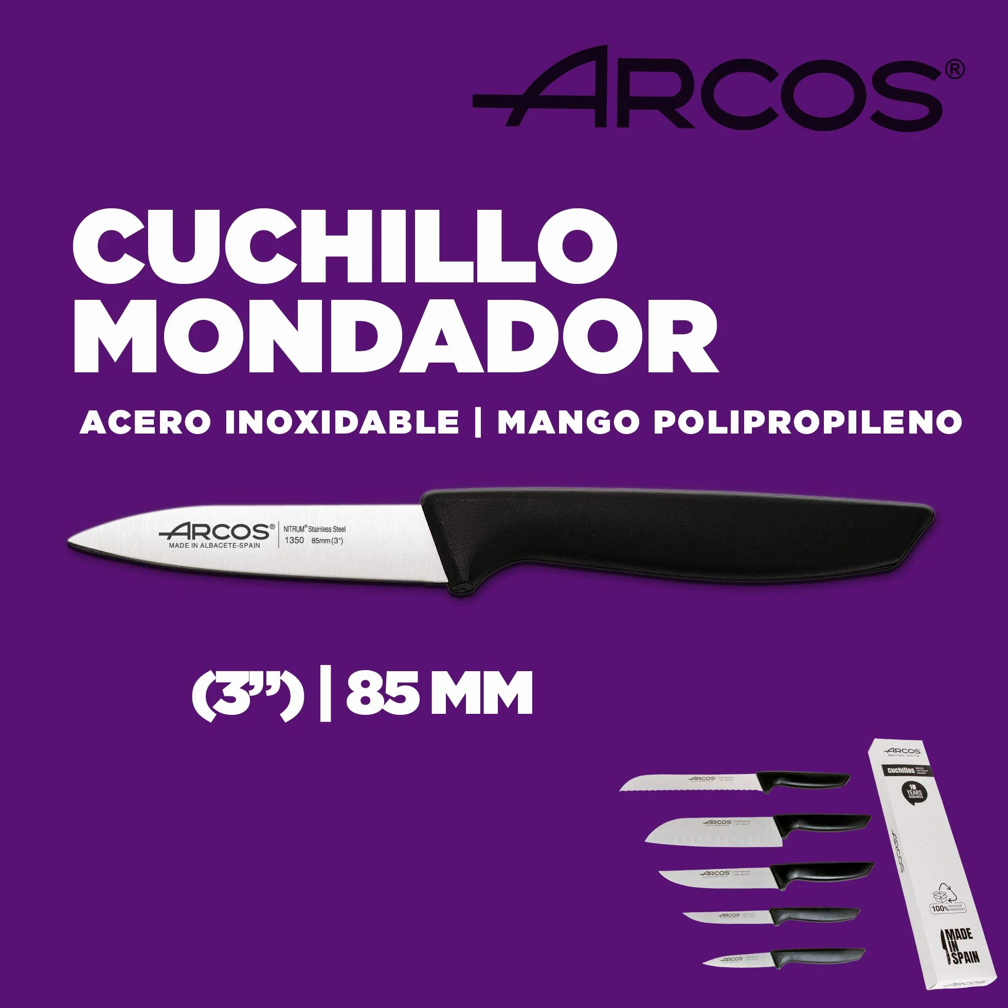 Arcos Juego Cuchillos Cocina Profesionales Acero Inoxidable Mango Negro 5 Piezas Santoku