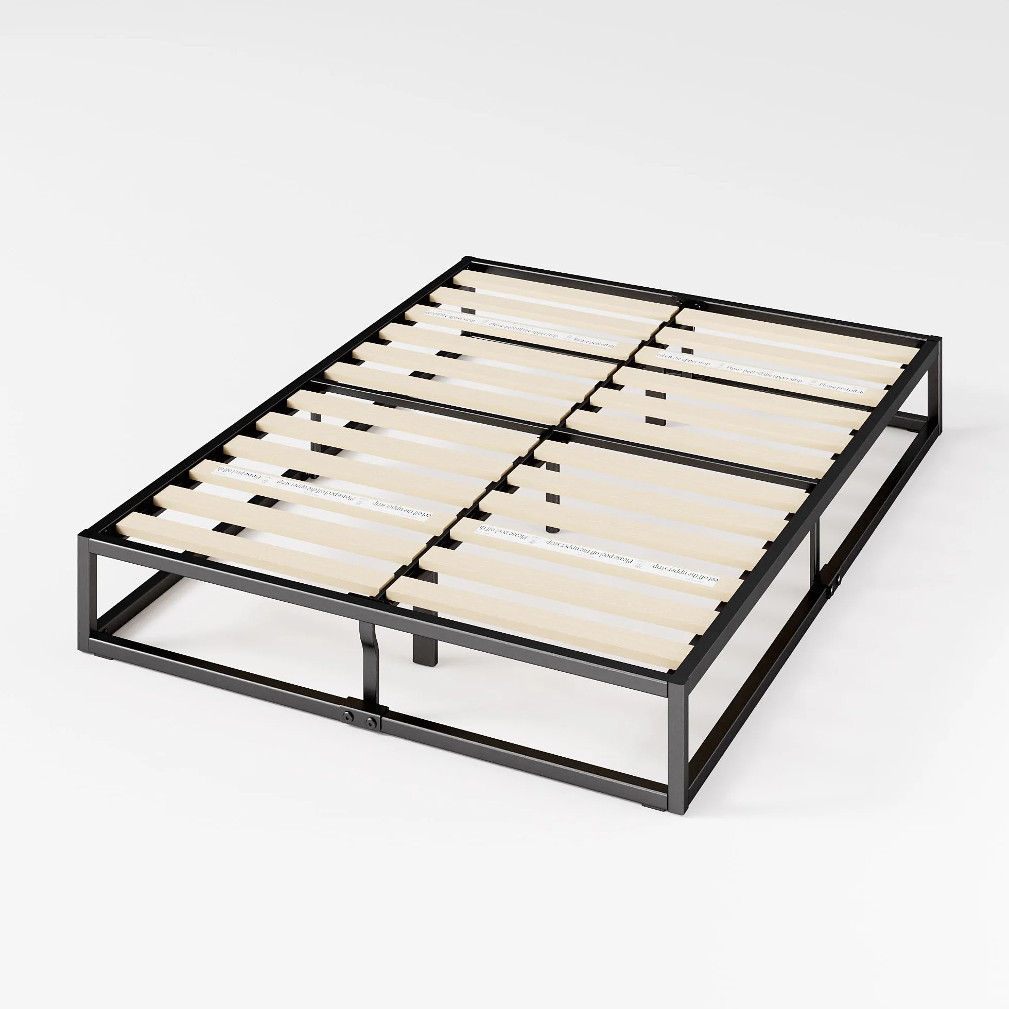 Zinus Joseph Somier 135x190 cm - Altura 25 cm - Base Cama Matrimonio en Acero - Láminas de Madera - Montaje Fácil- Espacio de Almacenamiento - Negro