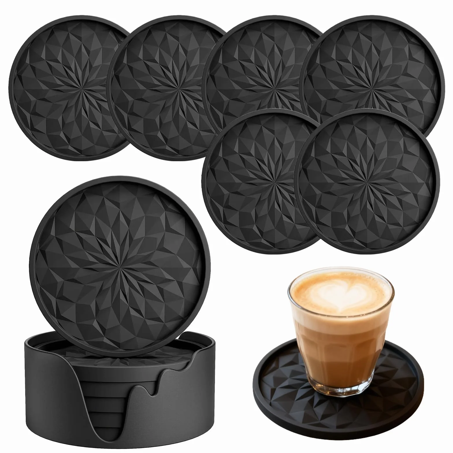 Posavasos de silicona redonda 6+1 base negra para vasos
