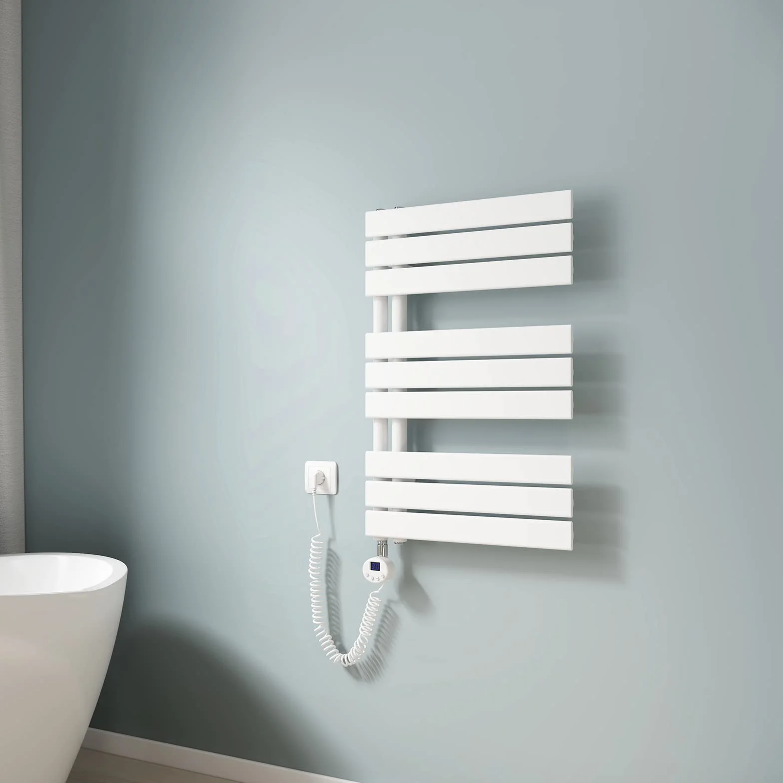 EMKE Toallero electrico baño con WiFi Termostato de Elemento Calefactor, 762x500mm 400W Radiador toallero con Barra Calefactora con Temporizador, Blanco