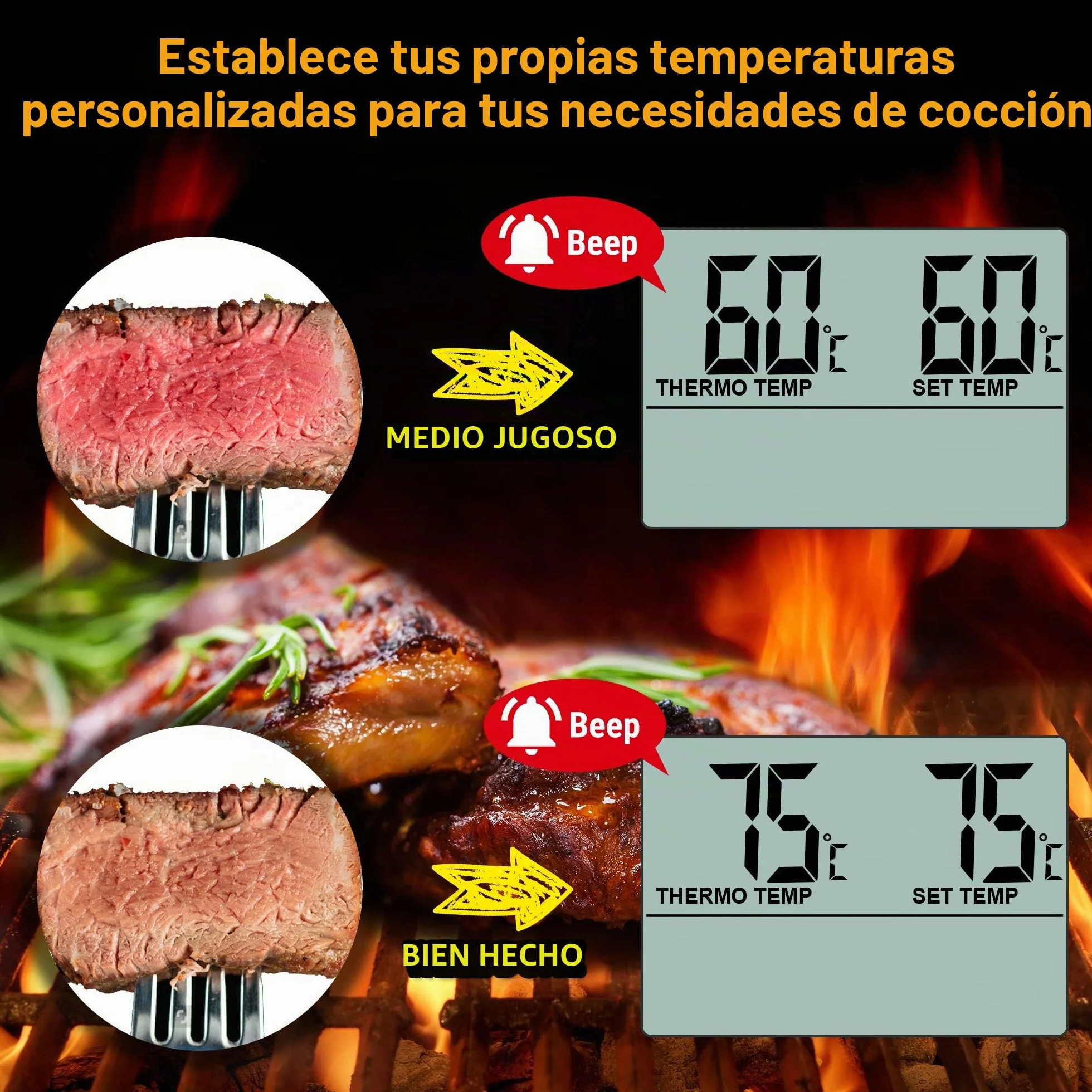 ThermoPro TP16B Termómetro digital de Cocina Carne Alimento para Barbacoa Horno Leche Parrilla con Temporizador y Alarma, la Sonda de Acero inoxidable, Negro