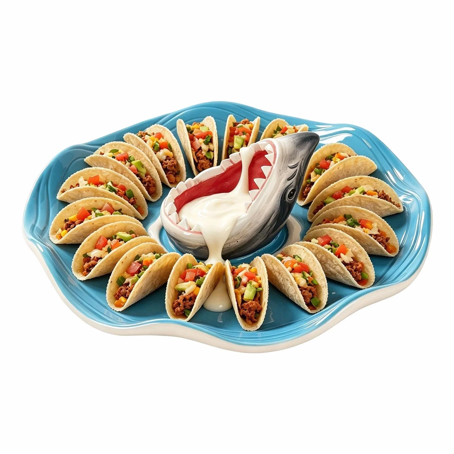 Plato de Sushi Tiburón Compartimento de Cerámica para Salsa | Cuenco para Salsas y Aliños Para Charcutería, Queso, Hamburguesa, Gambas, Sardinas, Aperitivos, Palomitas,