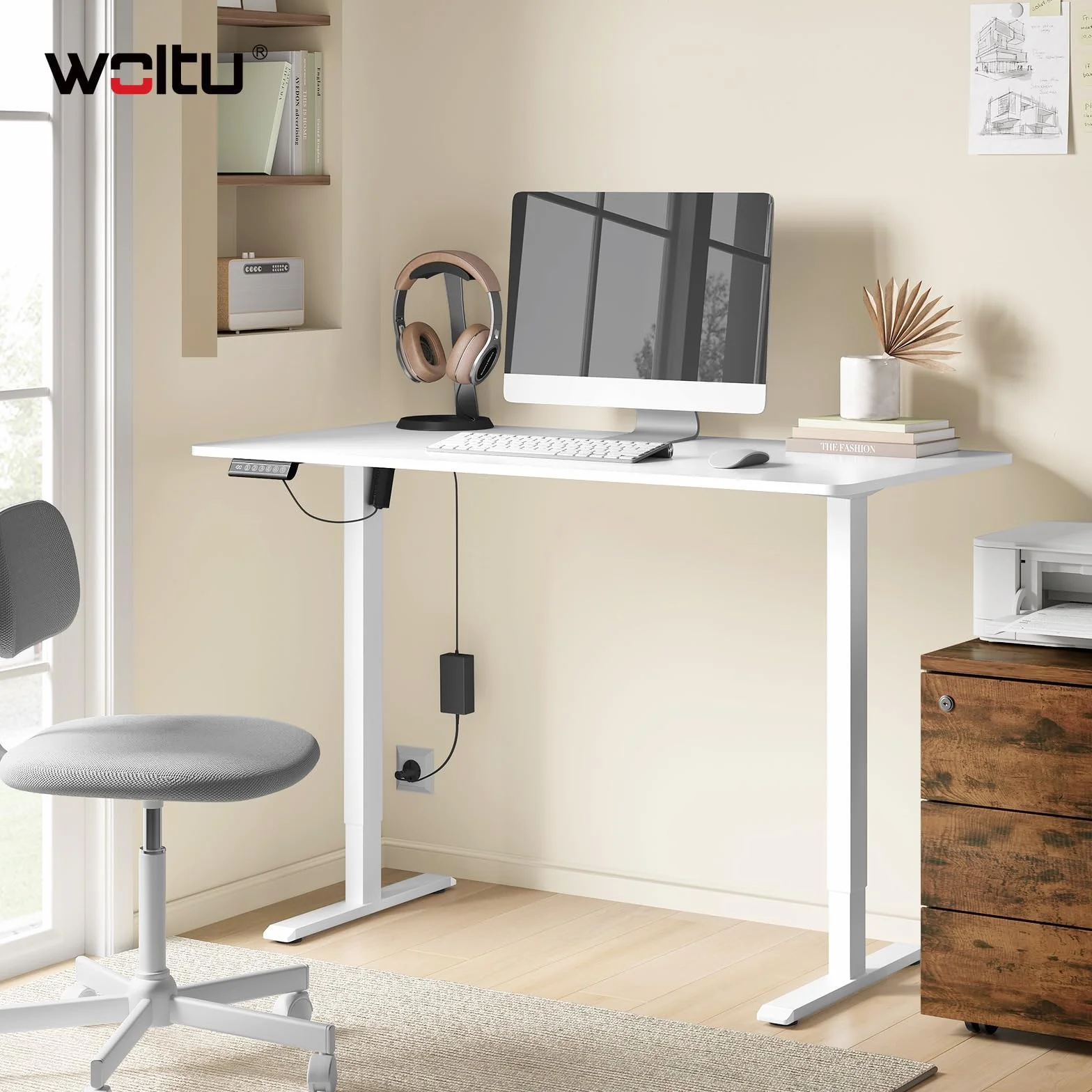 WOLTU Marco de Mesa Elevable, Estructura de Escritorio Elevable Eléctrico, Escritorio Regulable en Altura Ergonomica, Entre 72-120 cm, con Función de Memoria y Proteccion Anticolision, Blanco
