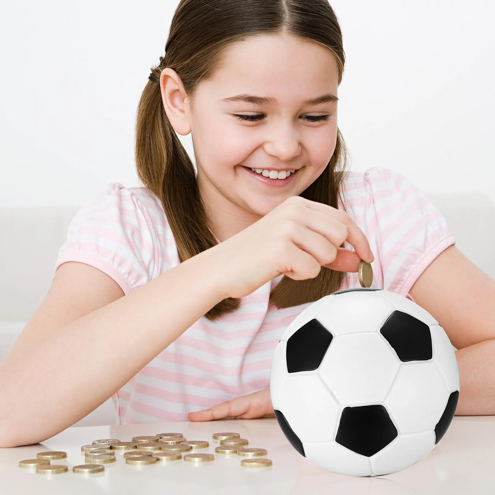 Hucha de Fútbol 14x14x15cm Alcancía Blanca y Negra para Niños Adultos