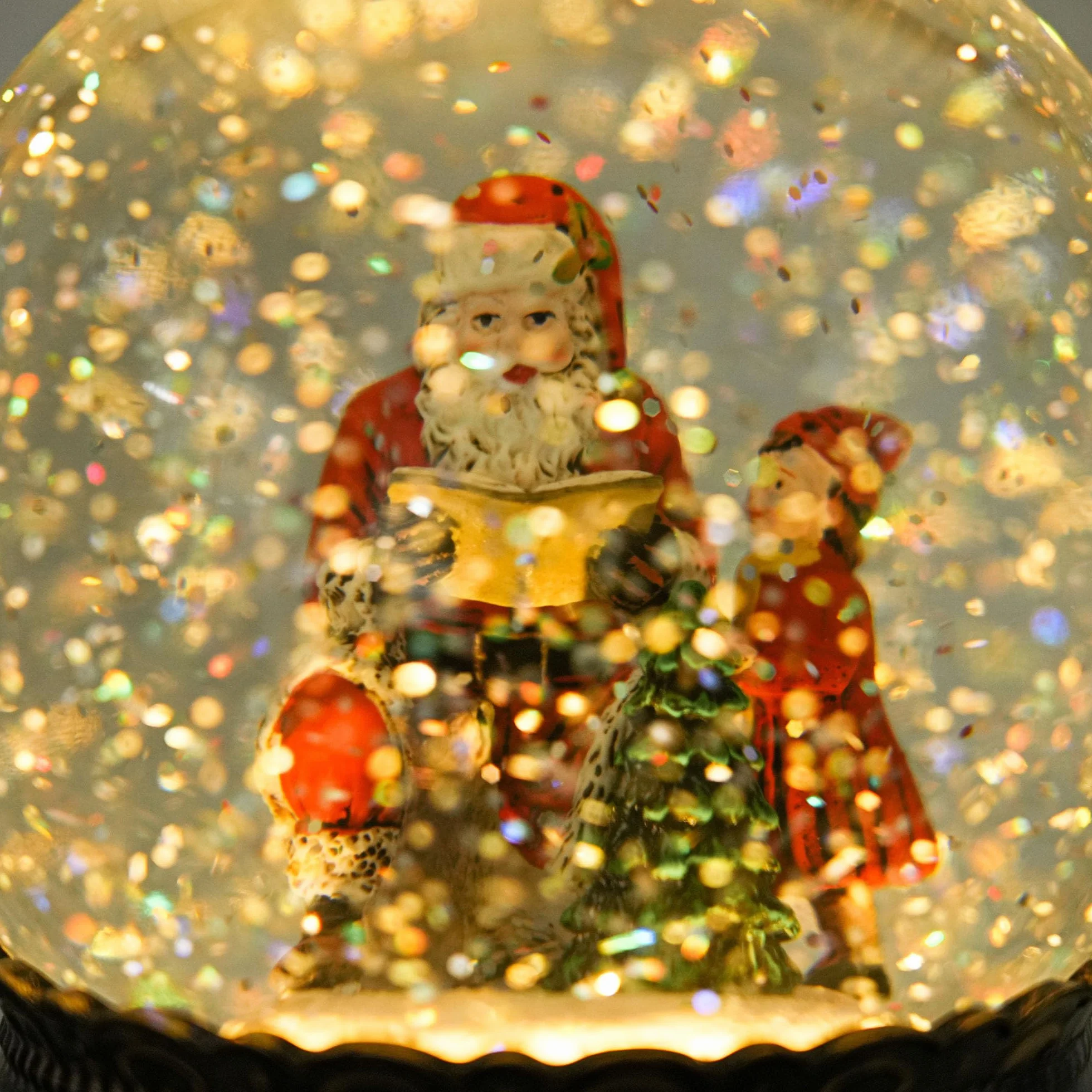 HOMCOM Bola de Nieve Navidad con Música y Luces Escena de Papá Noel y Niño Decoración Navideña Regalo Bronce