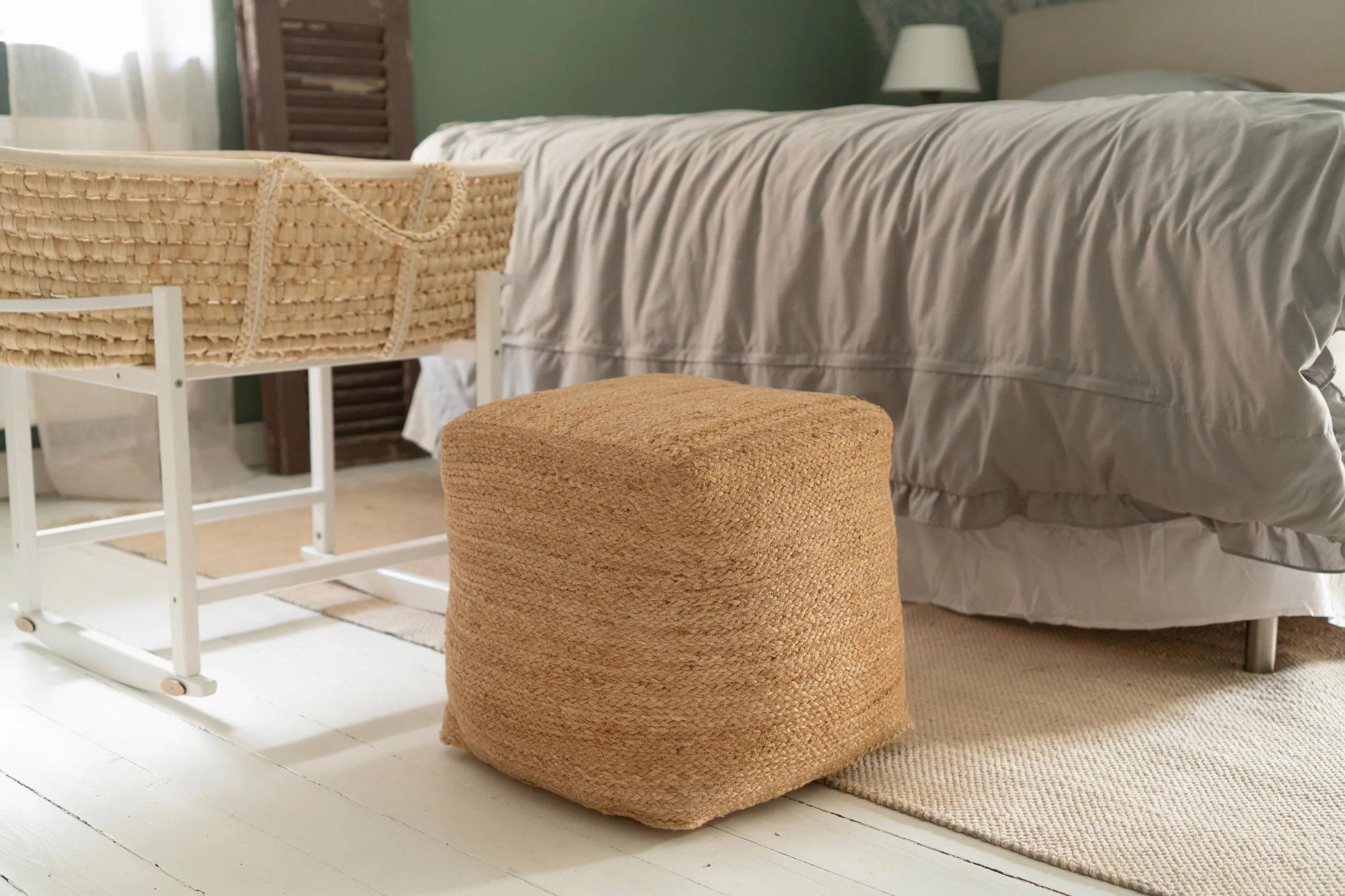 Decorasian Puf Reposapiés trenzado de yute estilo bohemio Cubo