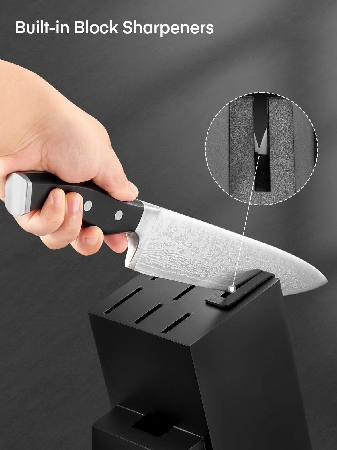 D.Perlla Juego de Cuchillos de Cocina de Acero Inoxidable de 7 Piezas con Afilador Incorporado, Negro