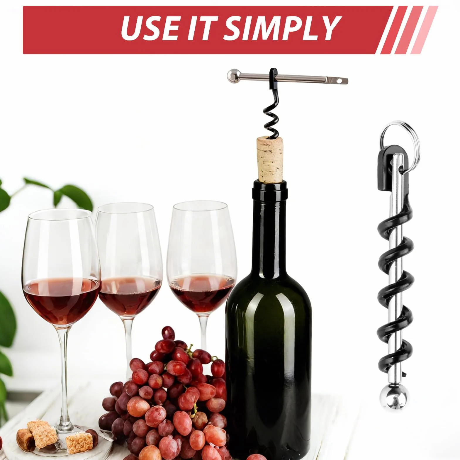 Abridor de vino portátil 4 llaveros sacacorchos espiral reforzada para picnics camping