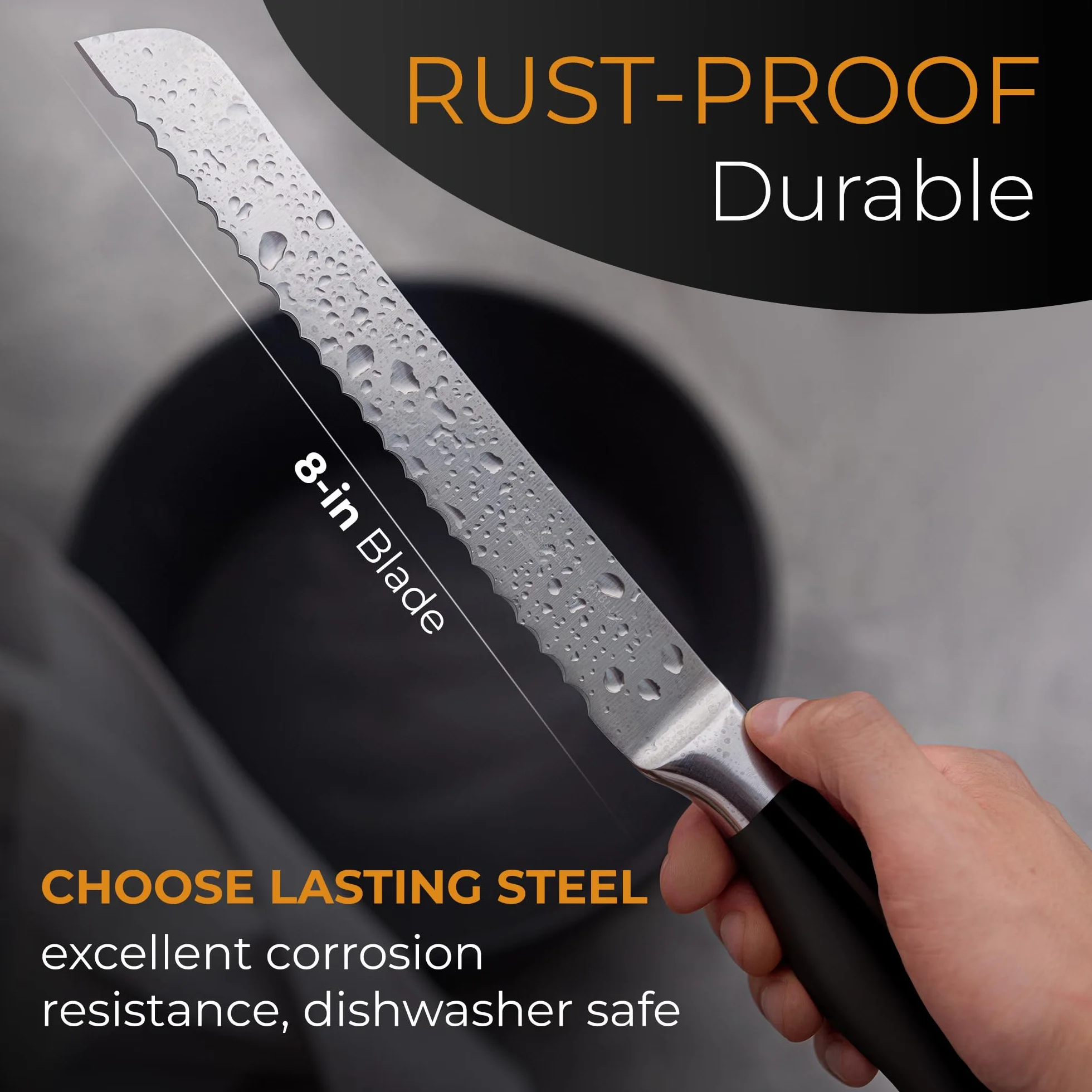 Orblue Cuchillo de Pan 20cm, Cuchillo Panero Profesional con Sierra Grande, Ideal para Cortar el Pan, Cuchillo de Cocina de, Cuchillo Sierra Arcos