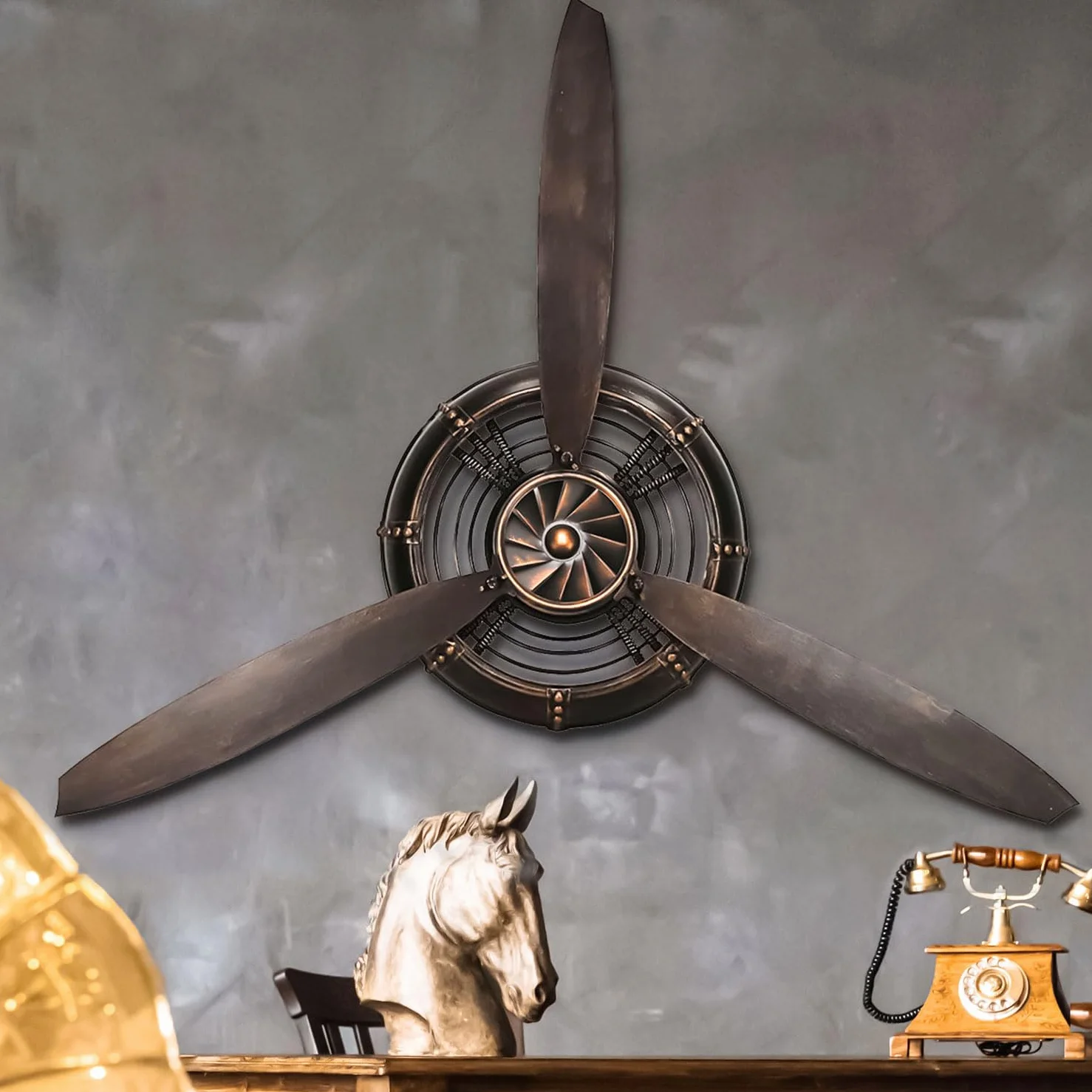 YOUKI Decoración de pared de hélice de avión, decoración de aviación, regalos para pilotos, decoración de hélices para cocina, dormitorio, sala de estar, decoración del hogar, bronce