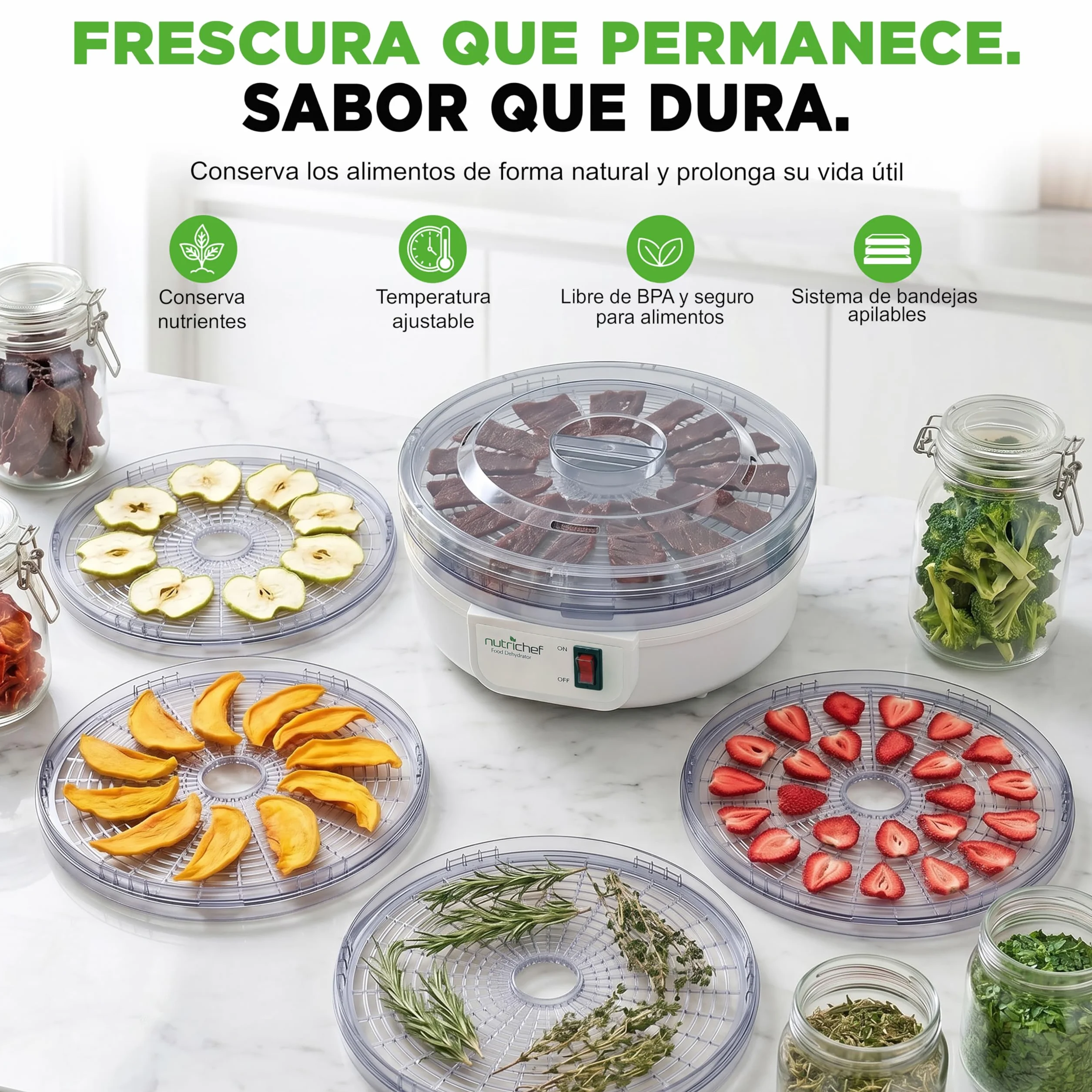 NutriChef Deshidratador de alimentos eléctrico 5 bandejas para Frutas Verduras Carne